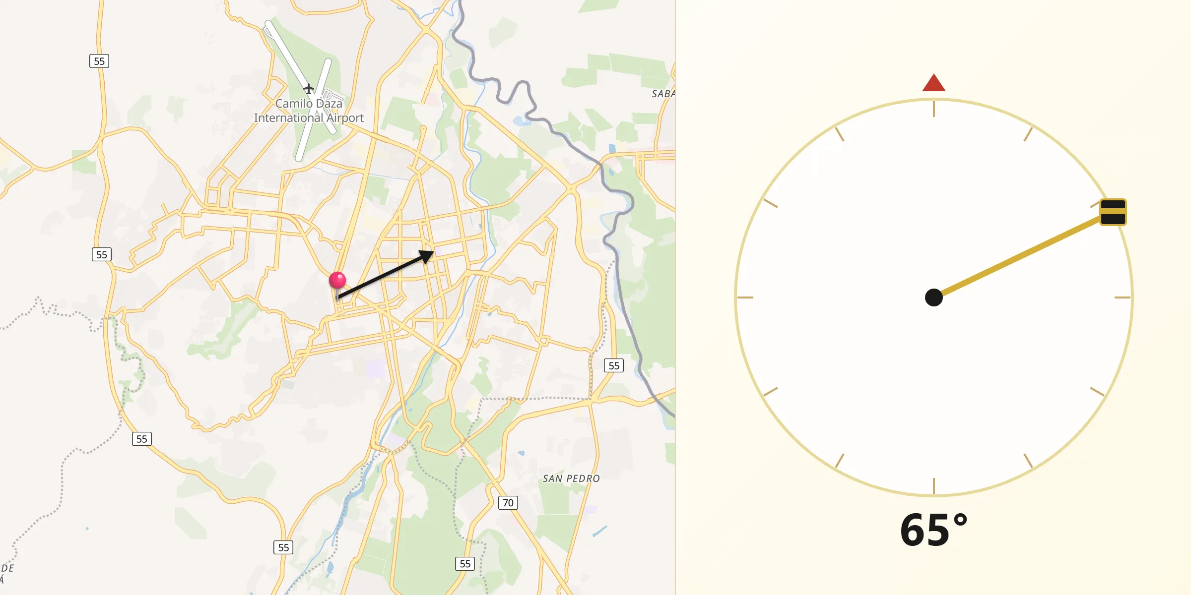 Dirección de la Qibla desde Cúcuta
