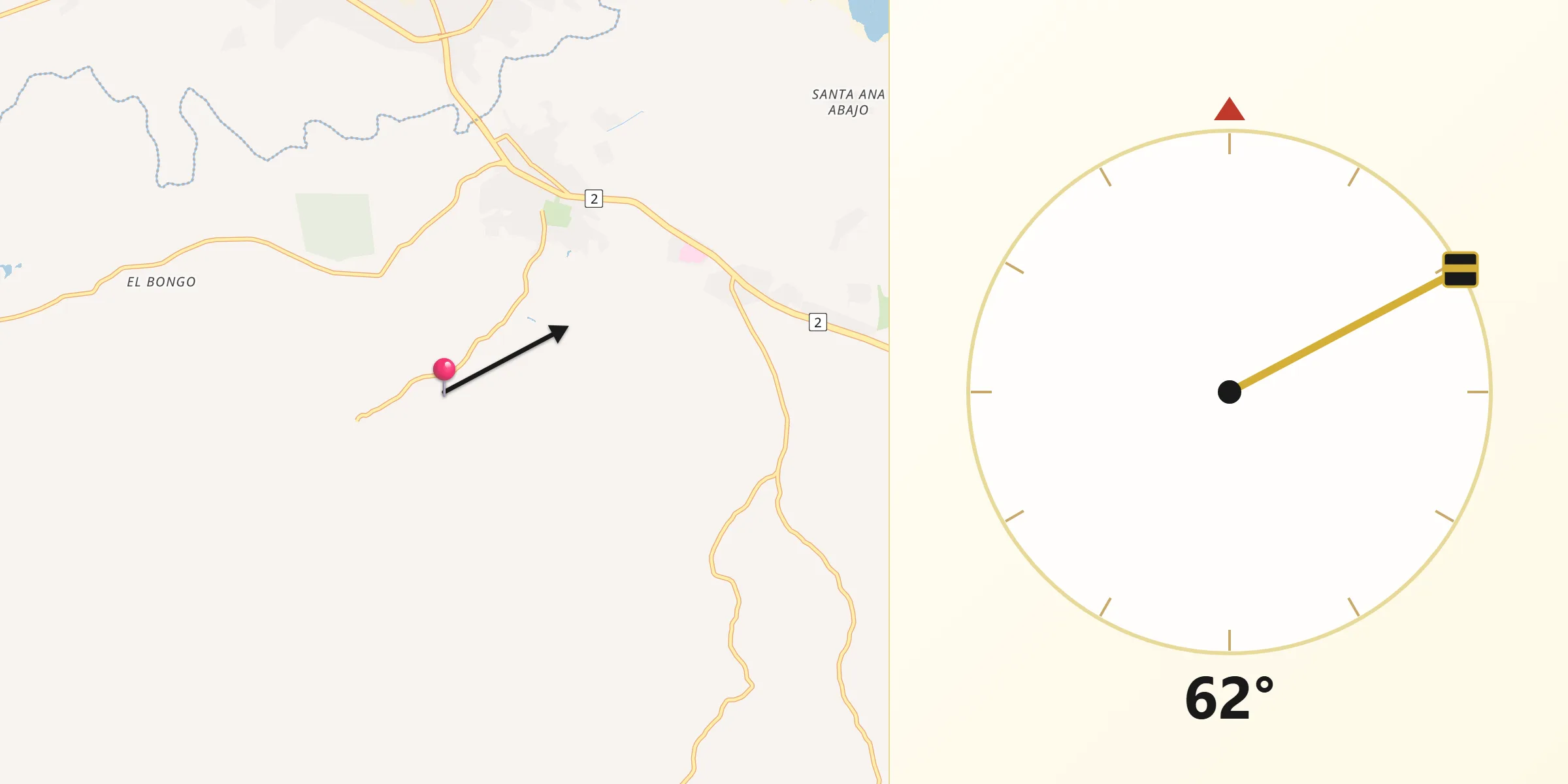 Dirección de la Qibla desde Llano Largo