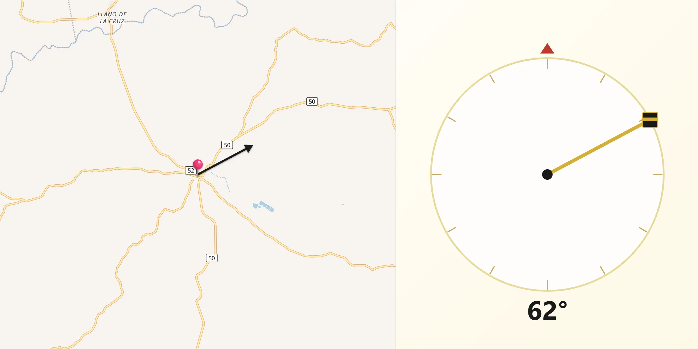 Dirección de la Qibla desde Pesé