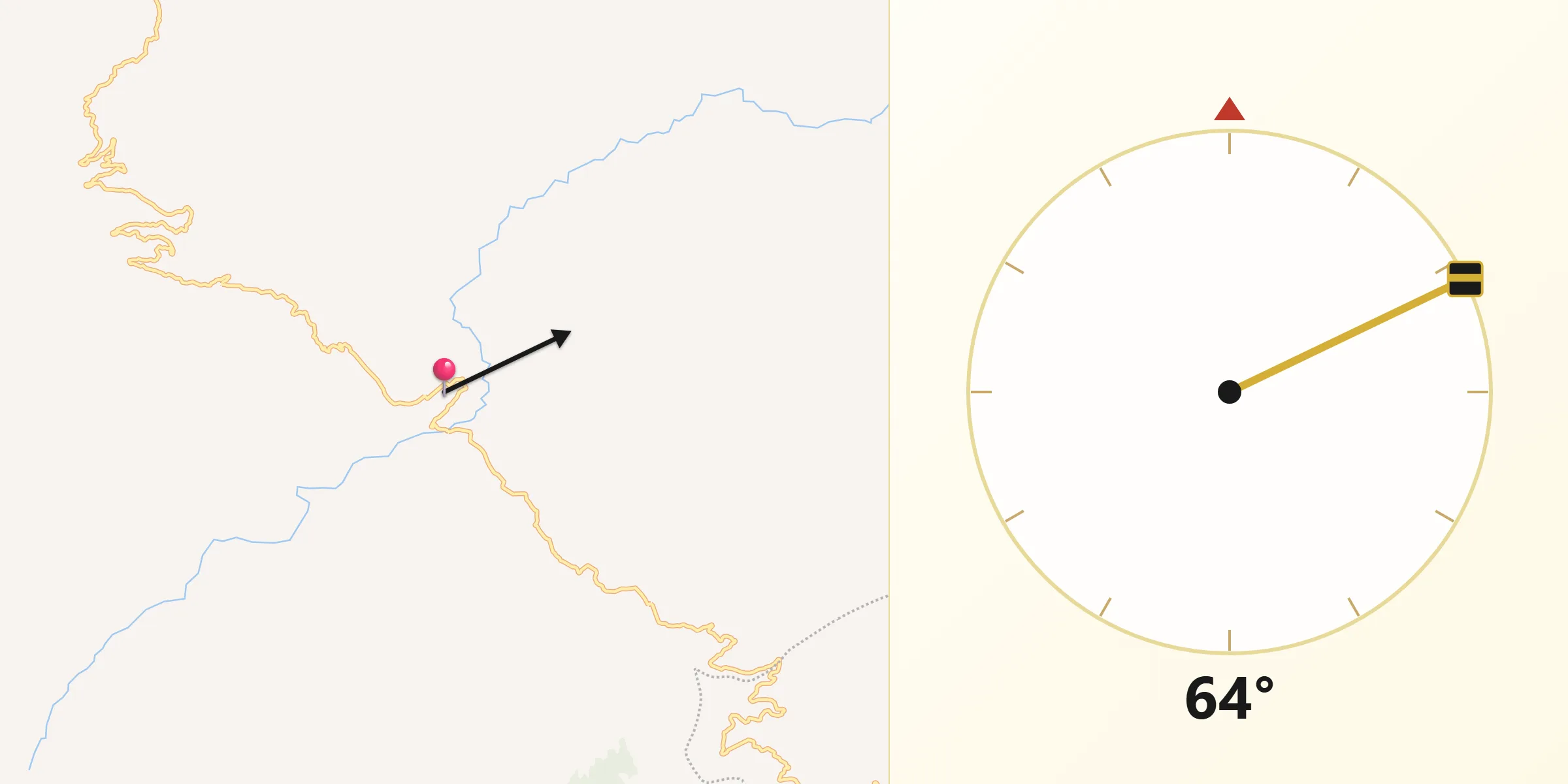 Dirección de la Qibla desde Villa Caro