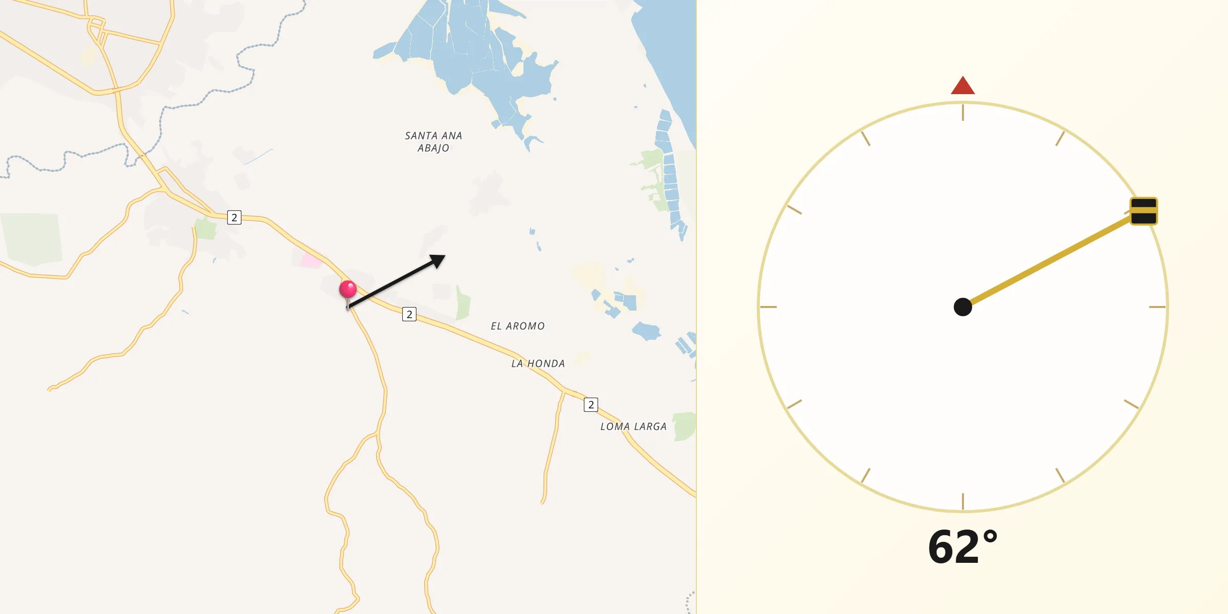 Dirección de la Qibla desde El Ejido
