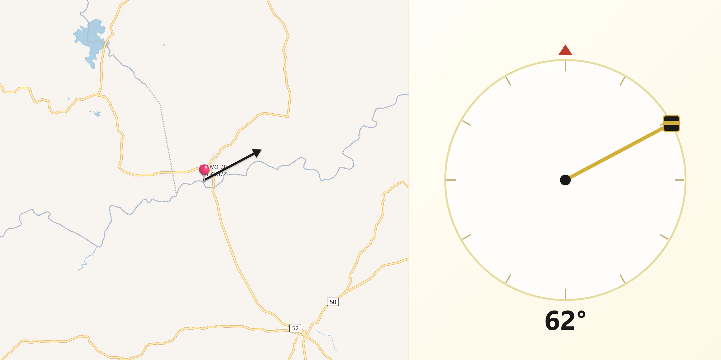 Dirección de la Qibla desde Llano de La Cruz