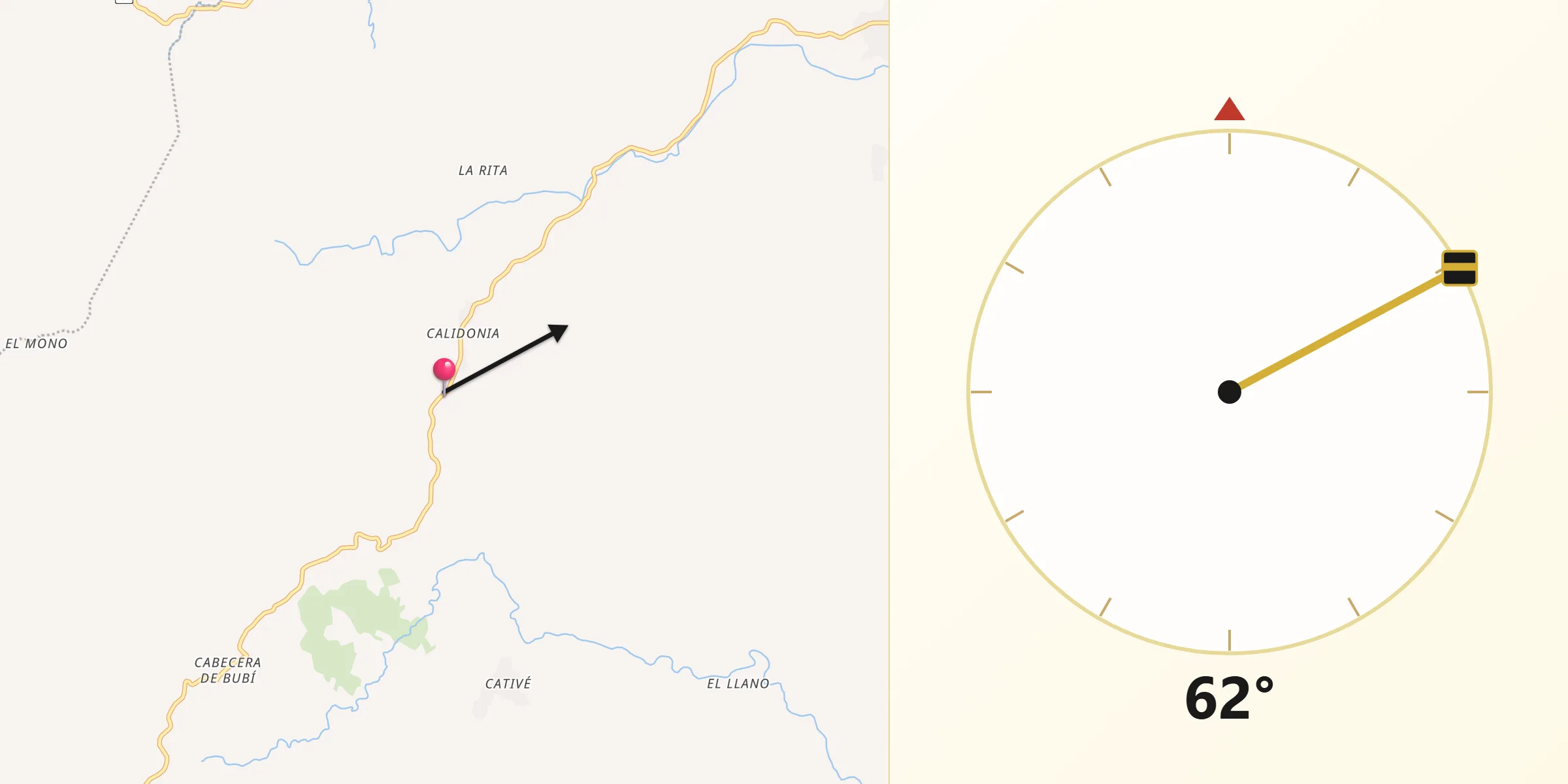 Dirección de la Qibla desde Calidonia
