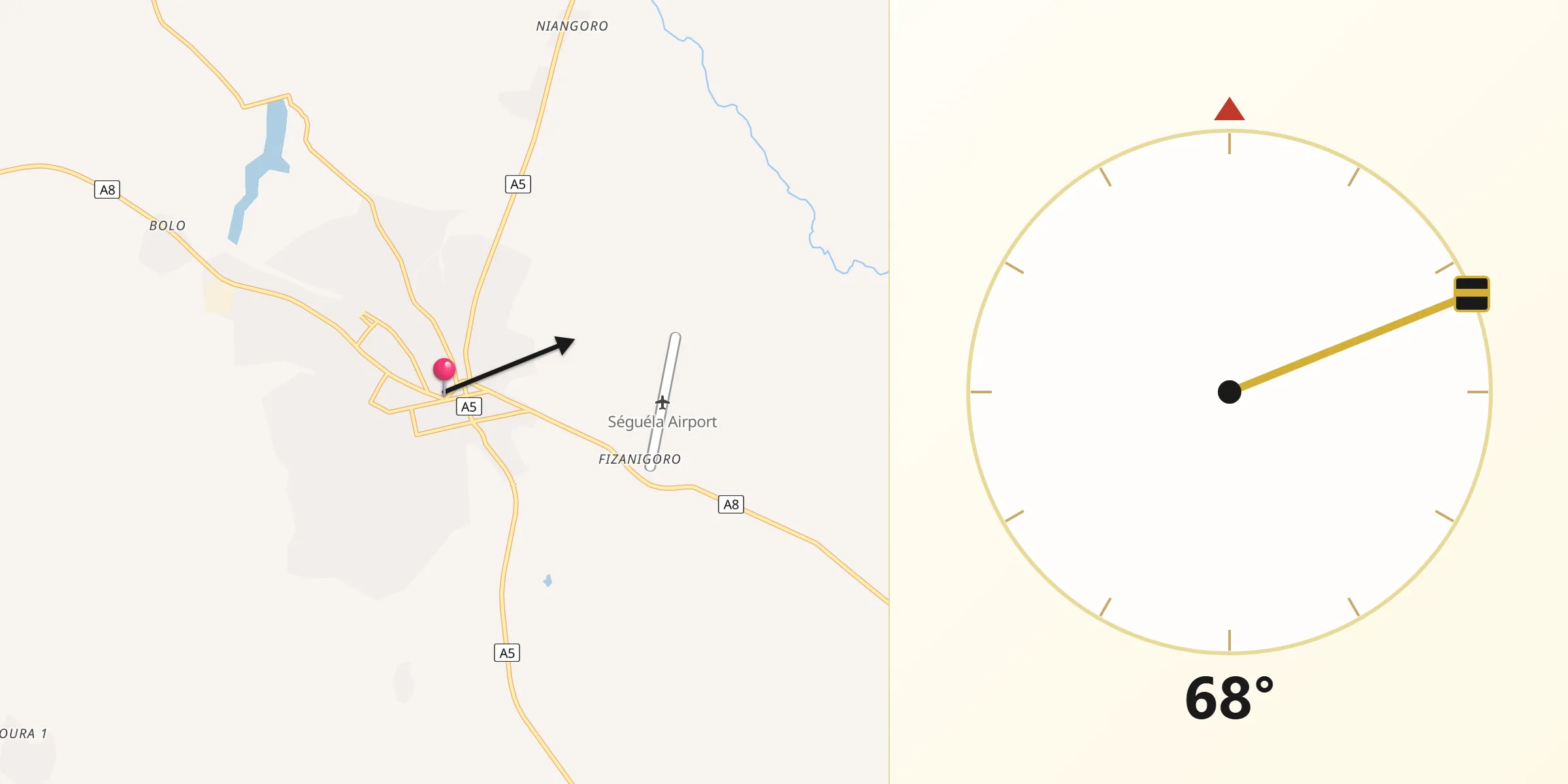 Direction vers la Qibla depuis Séguéla