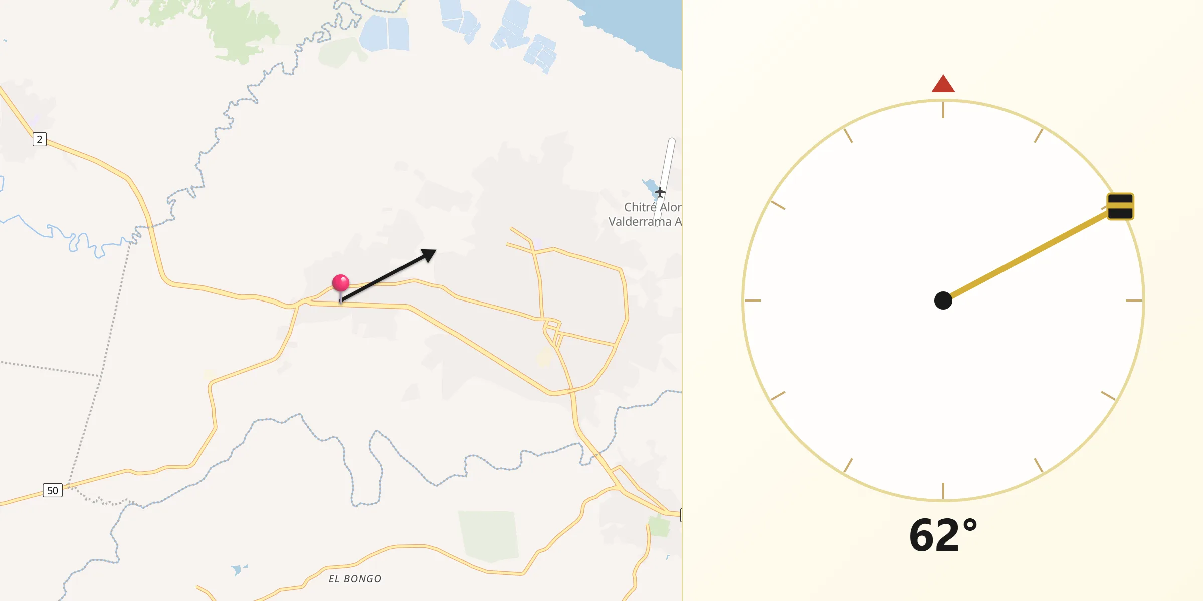 Dirección de la Qibla desde La Arena