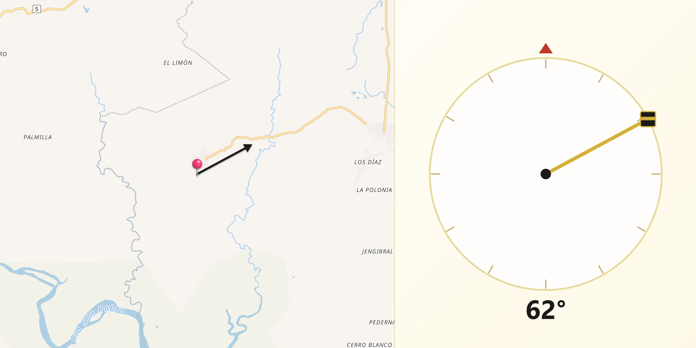Dirección de la Qibla desde Utirá