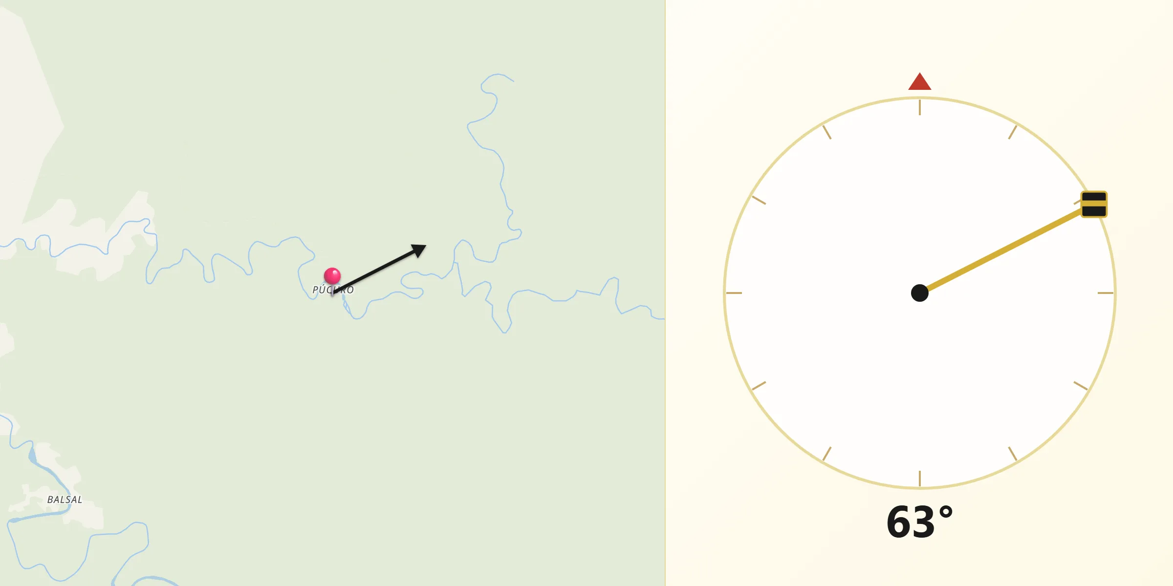 Dirección de la Qibla desde Púcuro