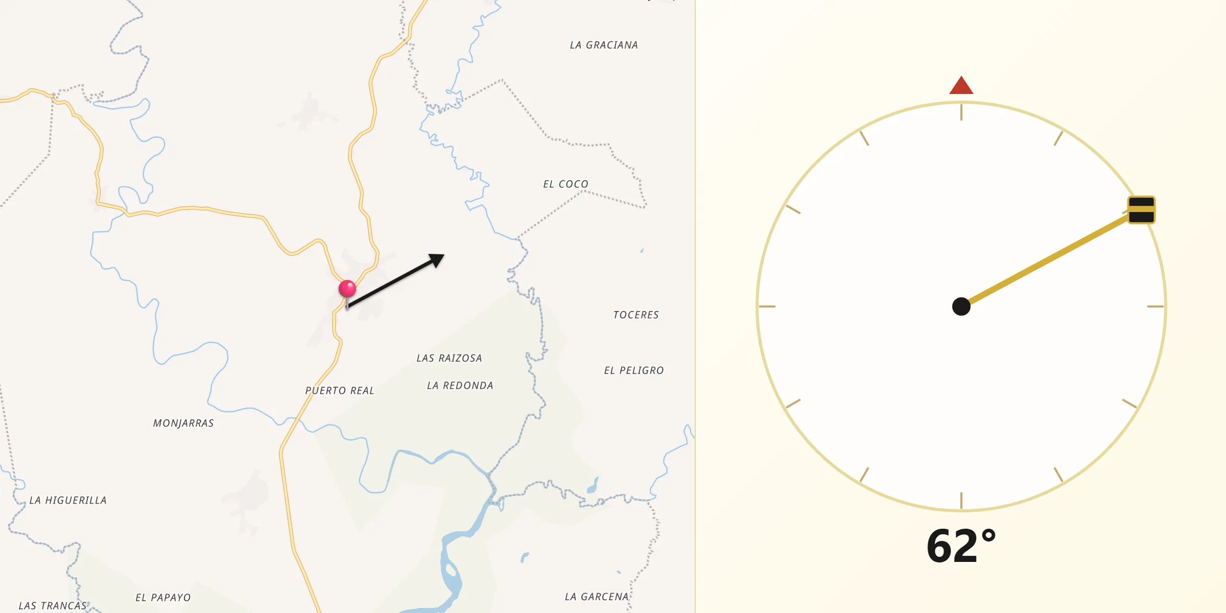 Dirección de la Qibla desde Montijo