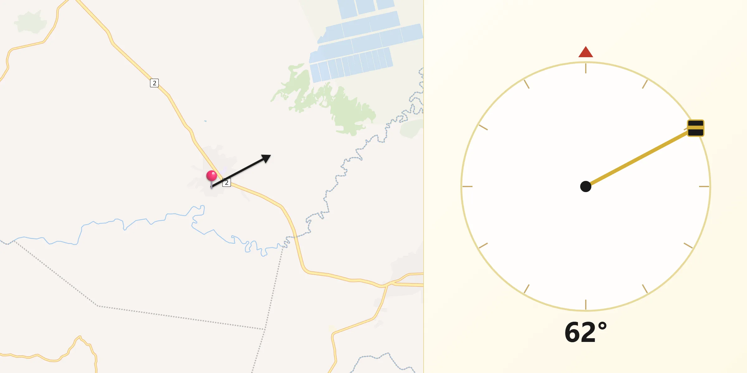 Dirección de la Qibla desde Parita
