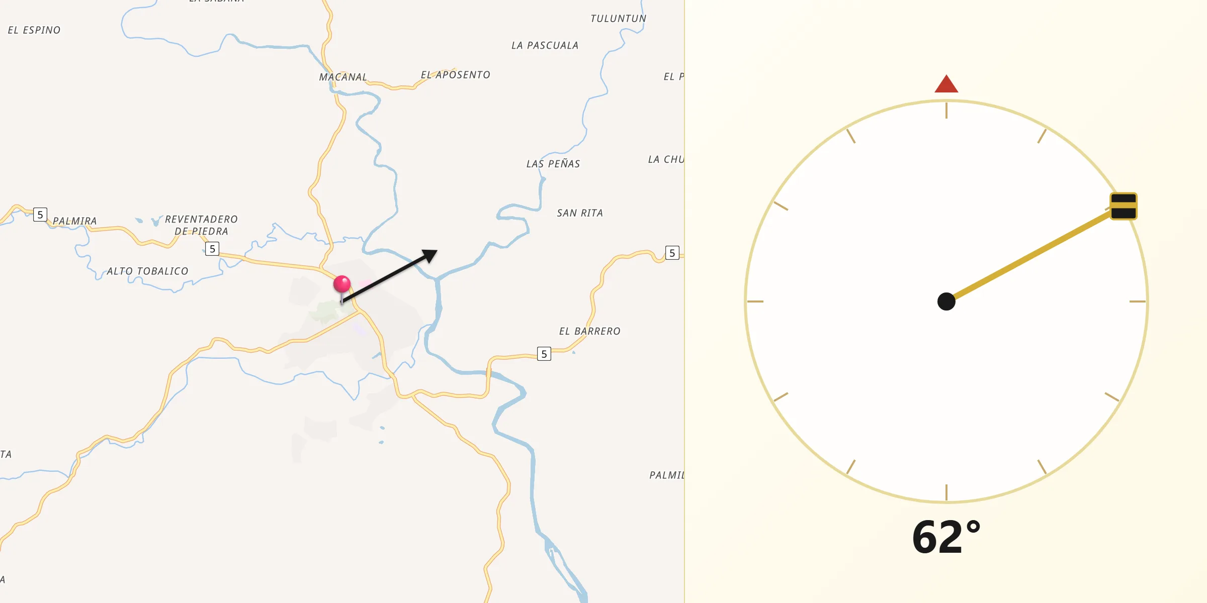 Dirección de la Qibla desde Soná