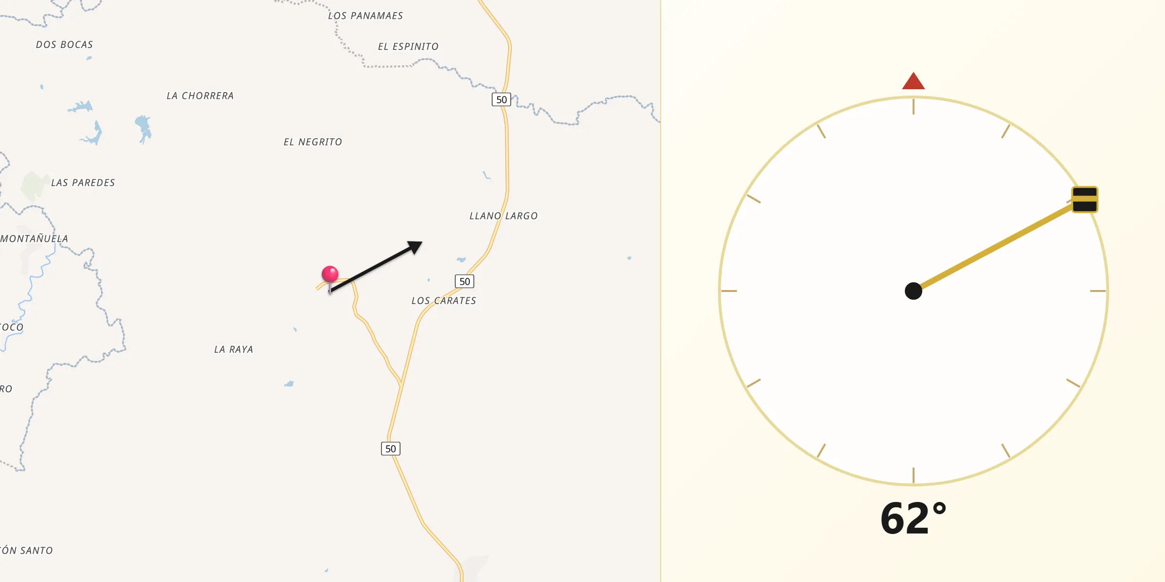 Dirección de la Qibla desde Peñas Chatas