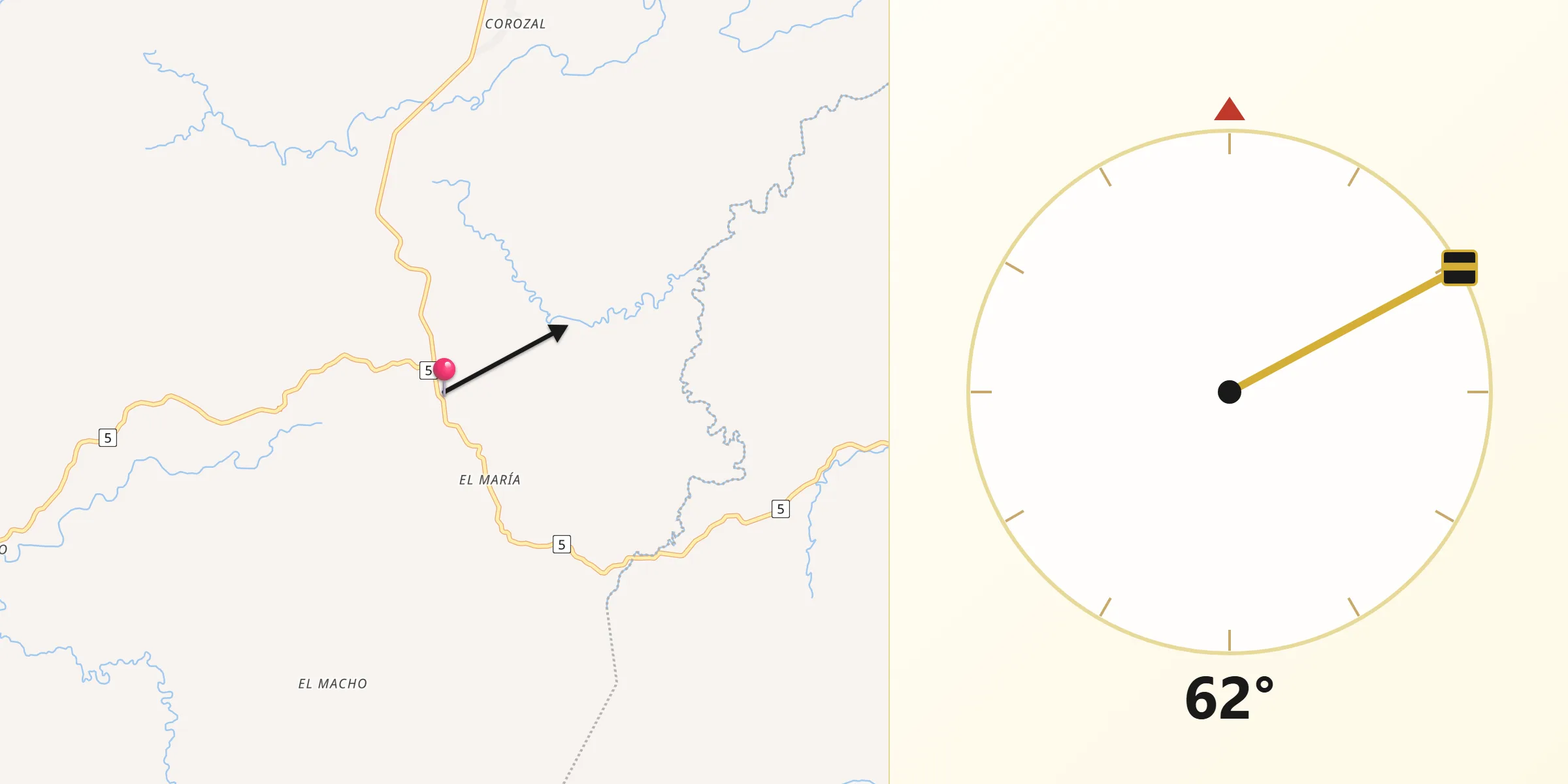 Dirección de la Qibla desde El María