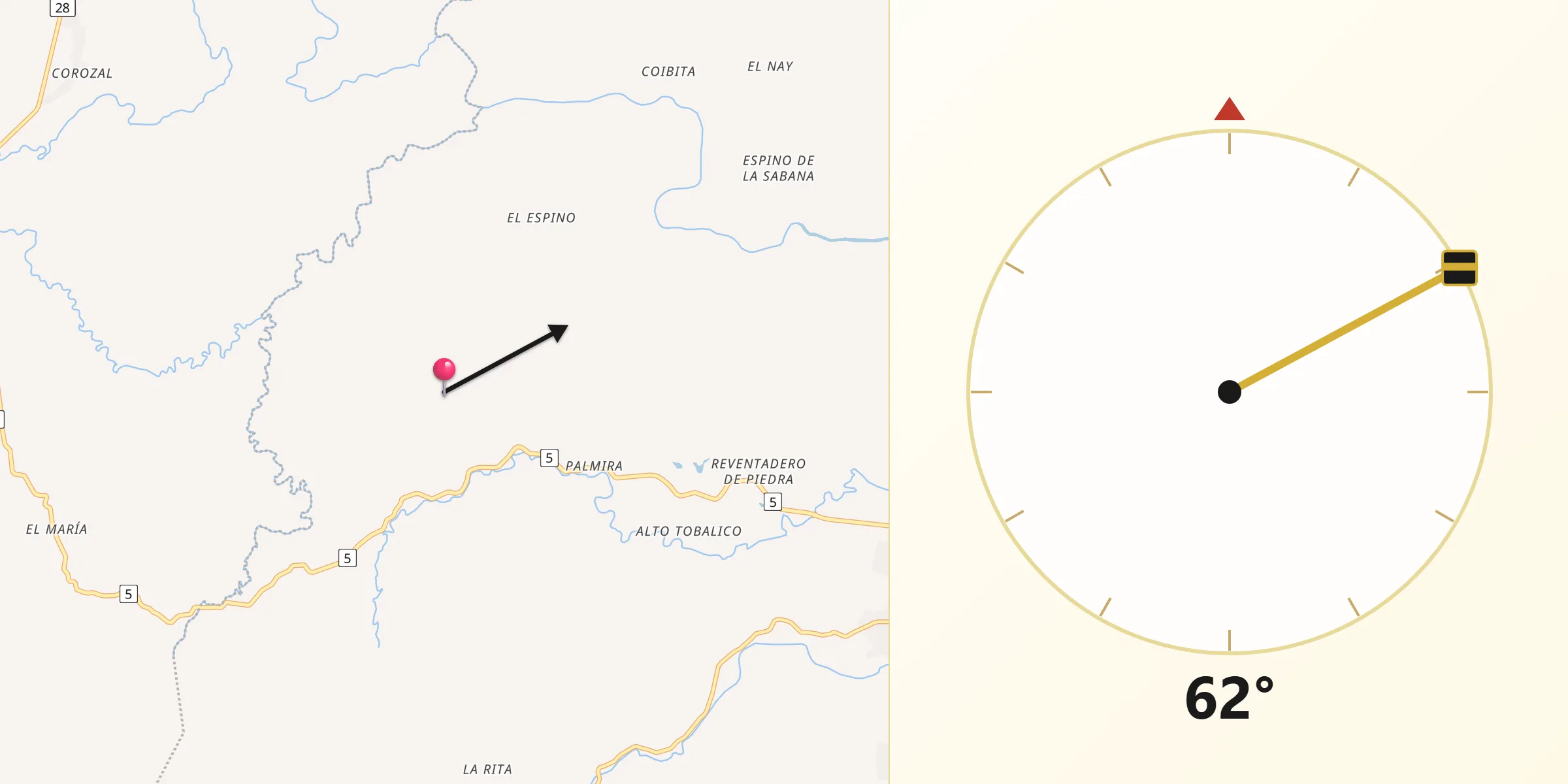 Dirección de la Qibla desde Quebrada de Oro