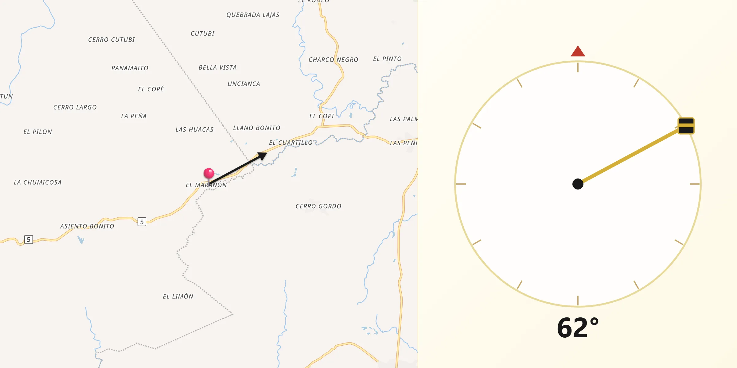 Dirección de la Qibla desde El Marañón