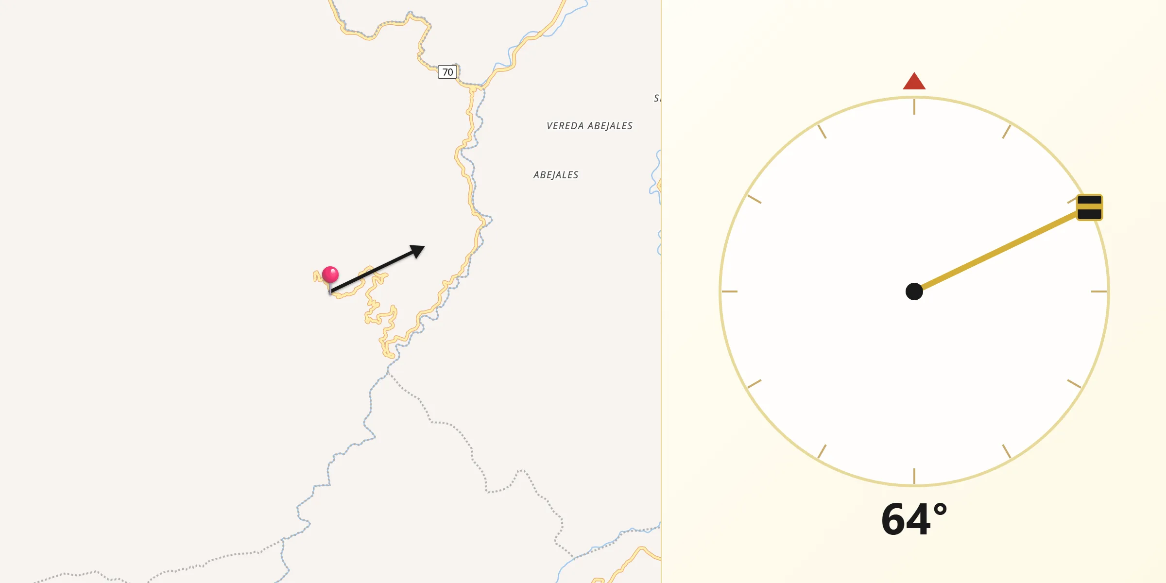 Dirección de la Qibla desde Bucarasica