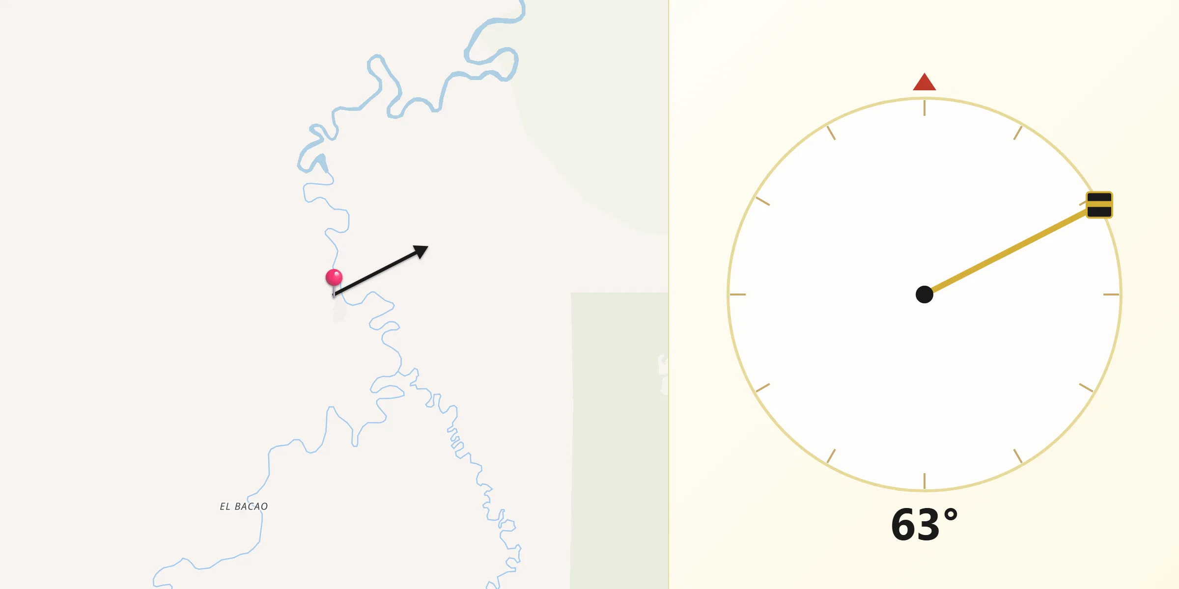 Dirección de la Qibla desde Camogantí