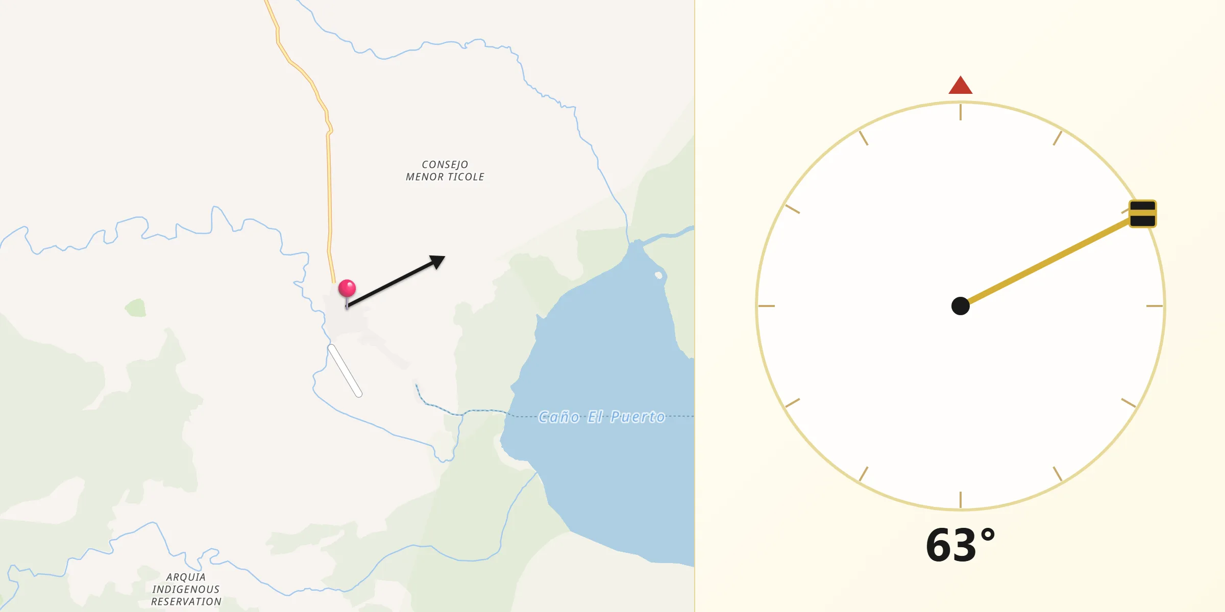 Dirección de la Qibla desde Unguía