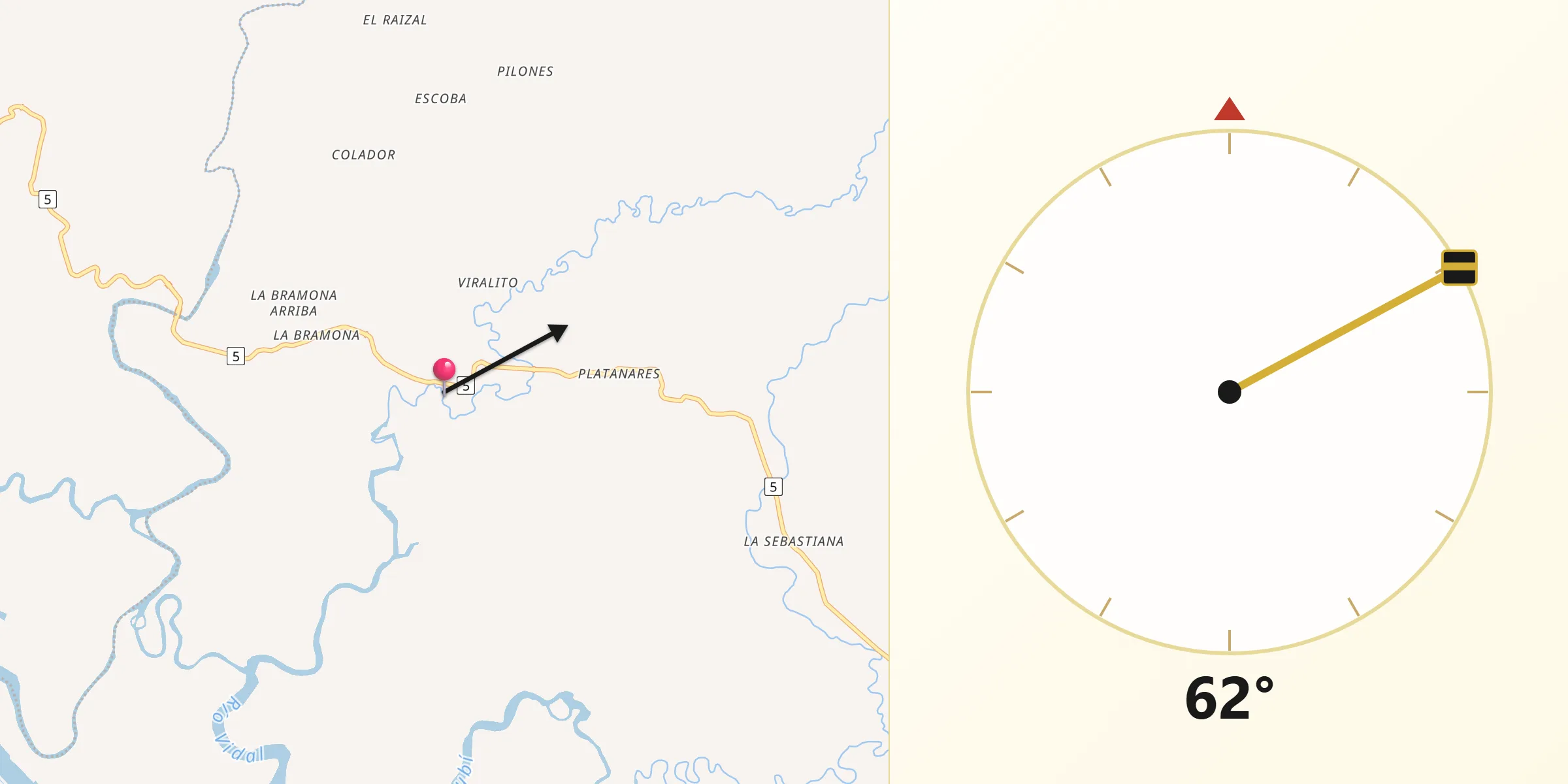 Dirección de la Qibla desde Puerto Vidal