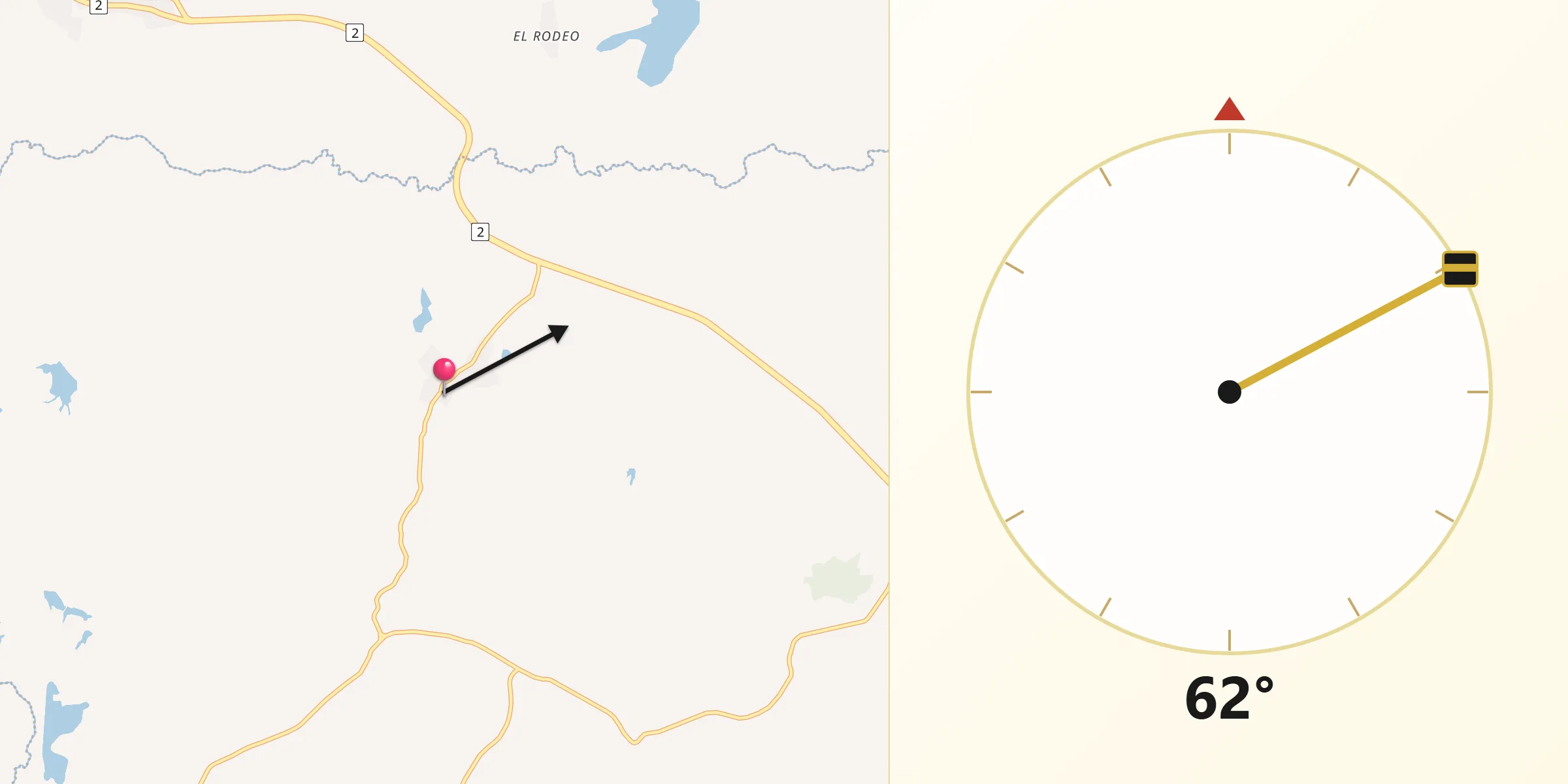 Dirección de la Qibla desde Potuga