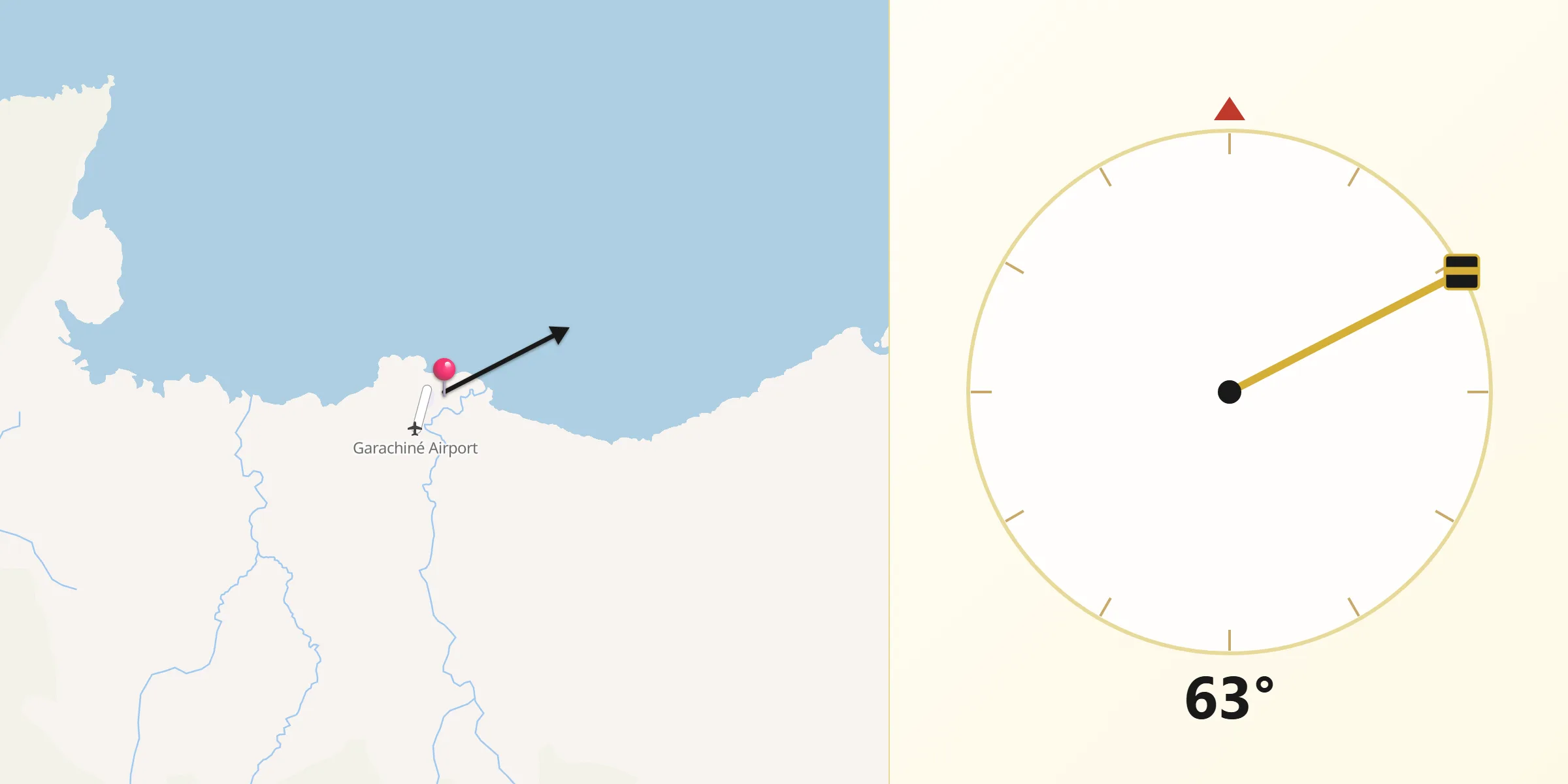 Dirección de la Qibla desde Garachiné