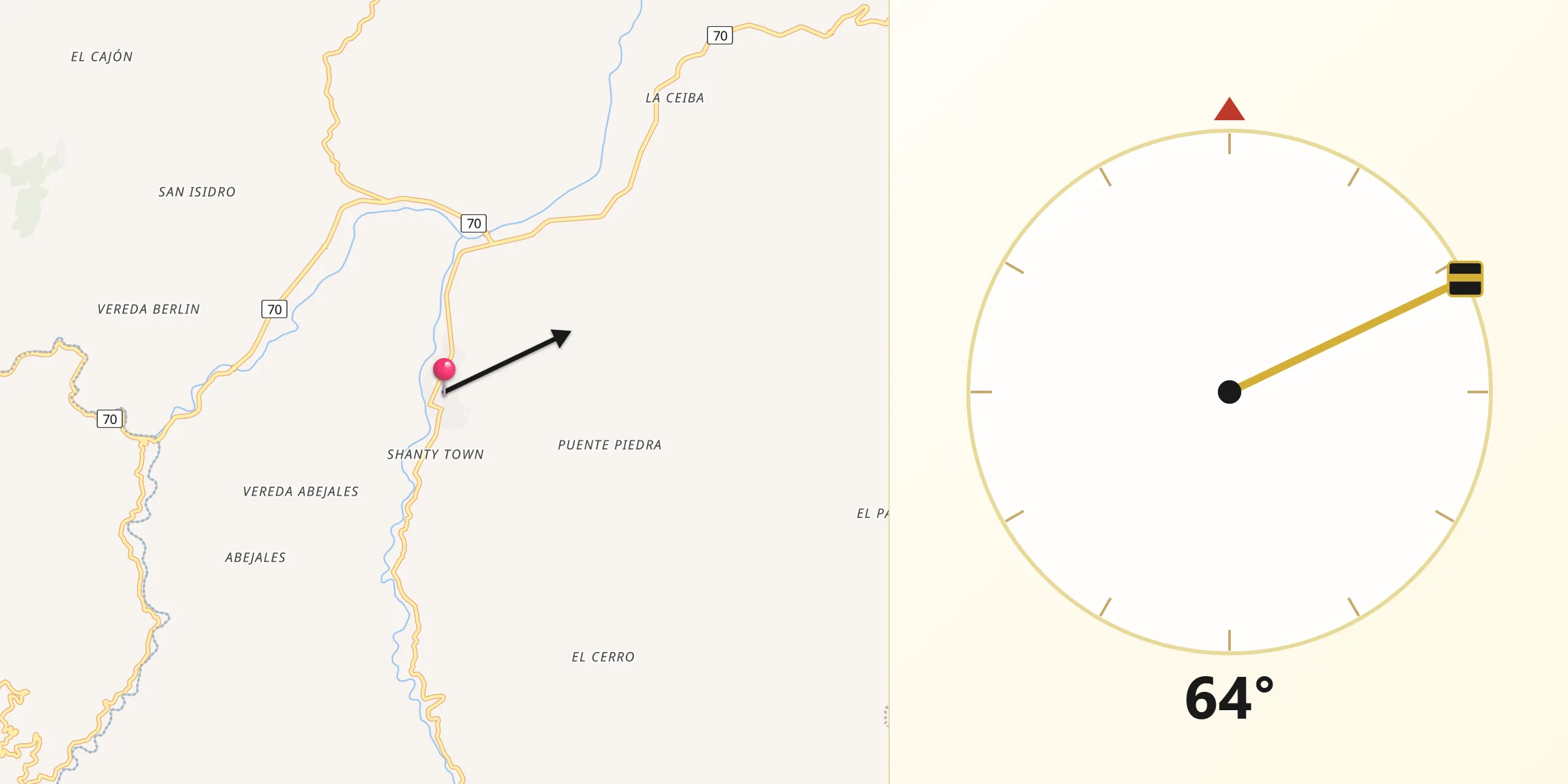 Dirección de la Qibla desde Sardinata