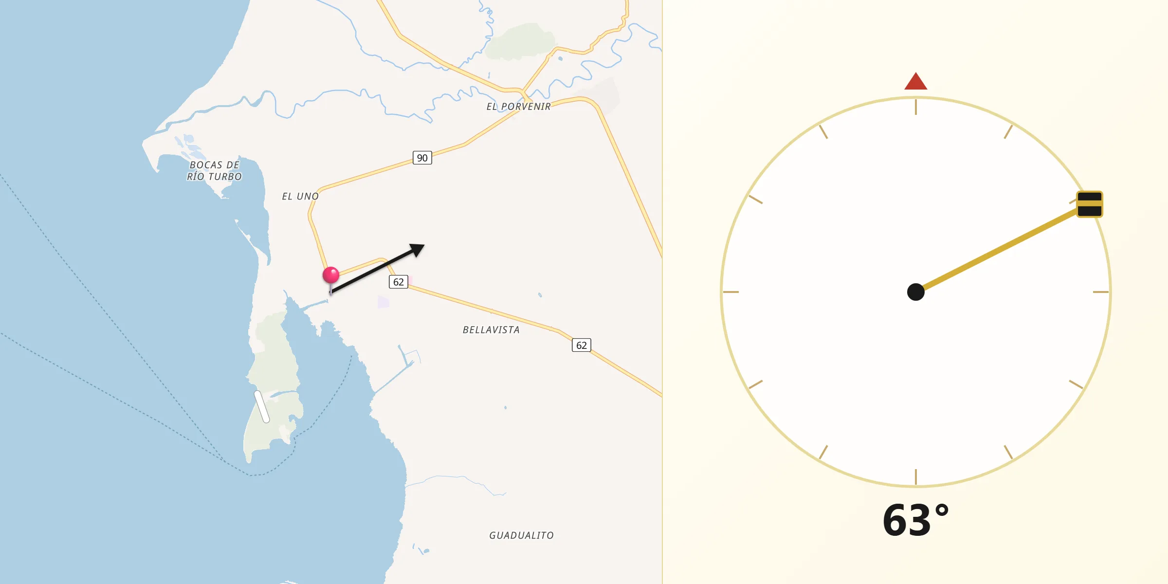 Dirección de la Qibla desde Turbo