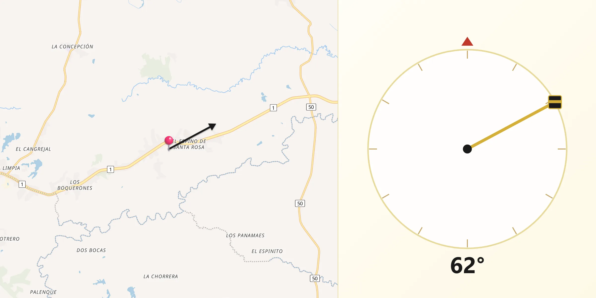 Dirección de la Qibla desde El Espino de Santa Rosa
