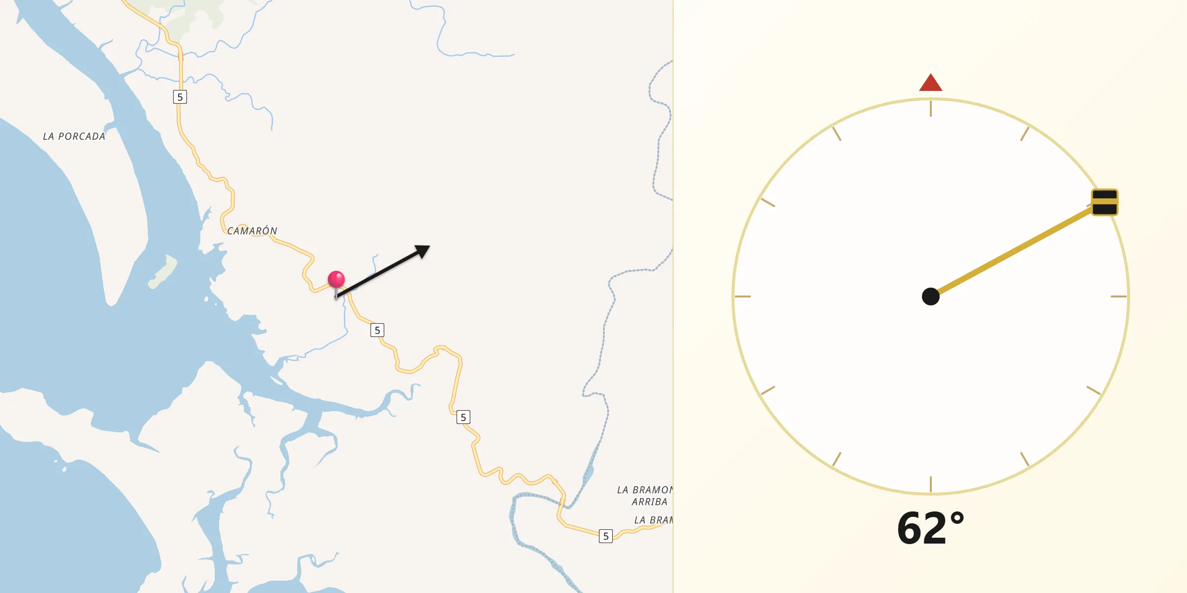 Dirección de la Qibla desde Quebrada de Piedra