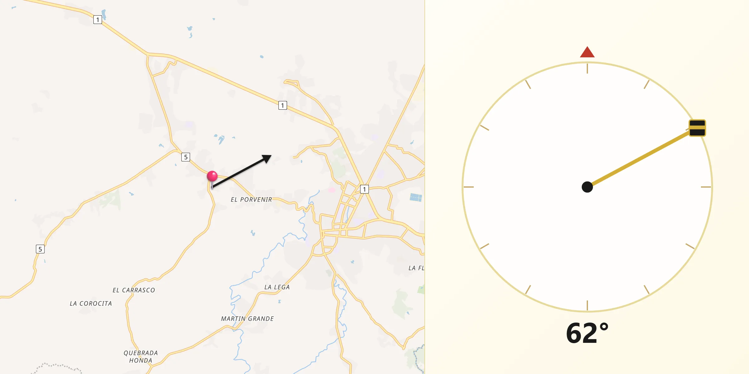 Dirección de la Qibla desde Los Algarrobos