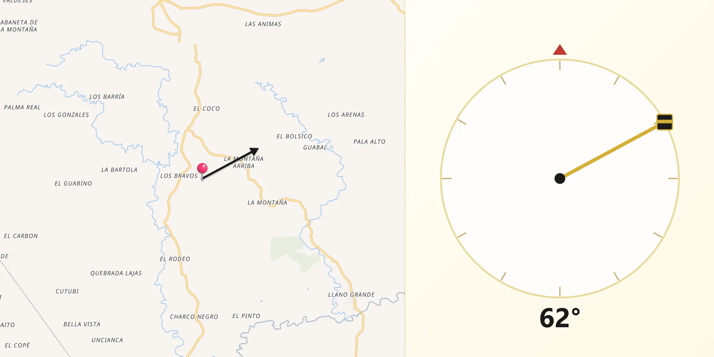 Dirección de la Qibla desde Distrito de La Mesa