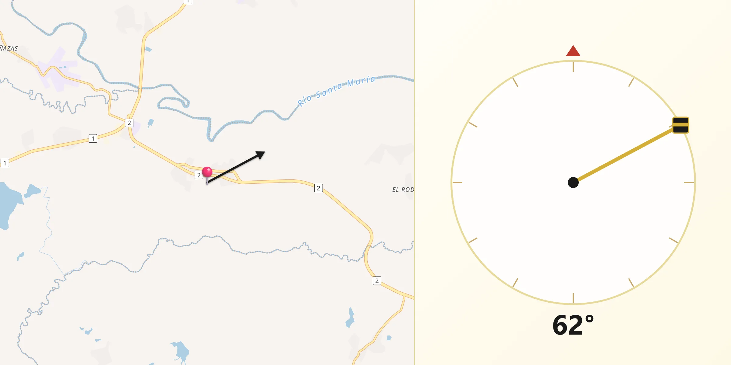 Dirección de la Qibla desde Santa María