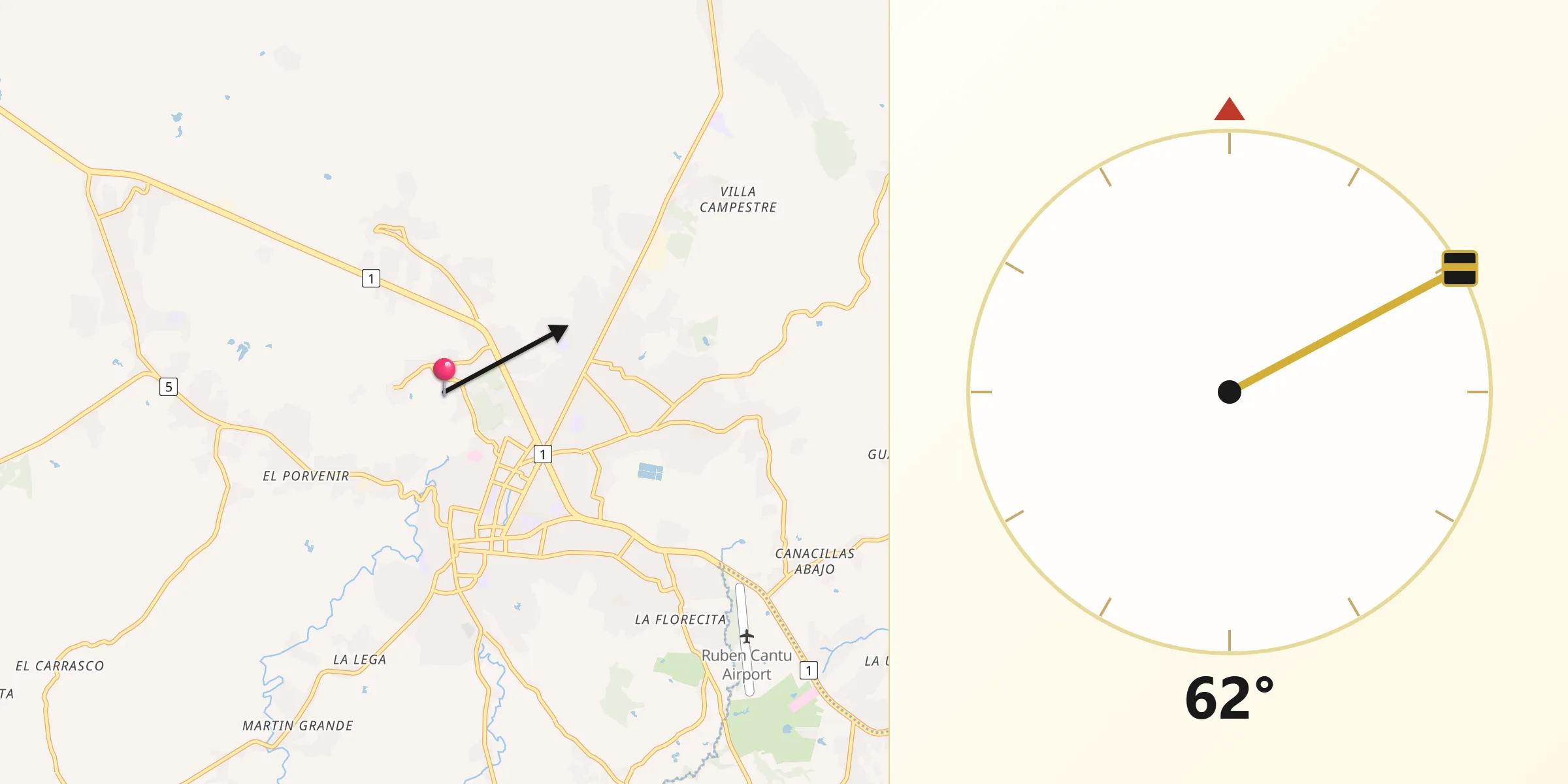Dirección de la Qibla desde El Uvito