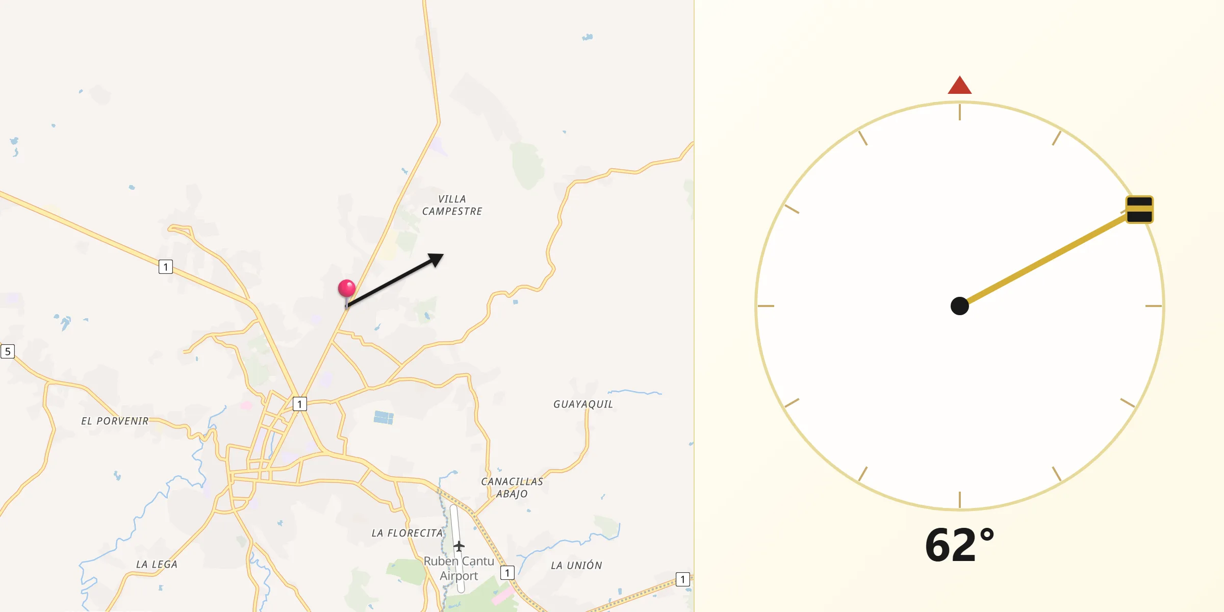 Dirección de la Qibla desde Canto del Llano