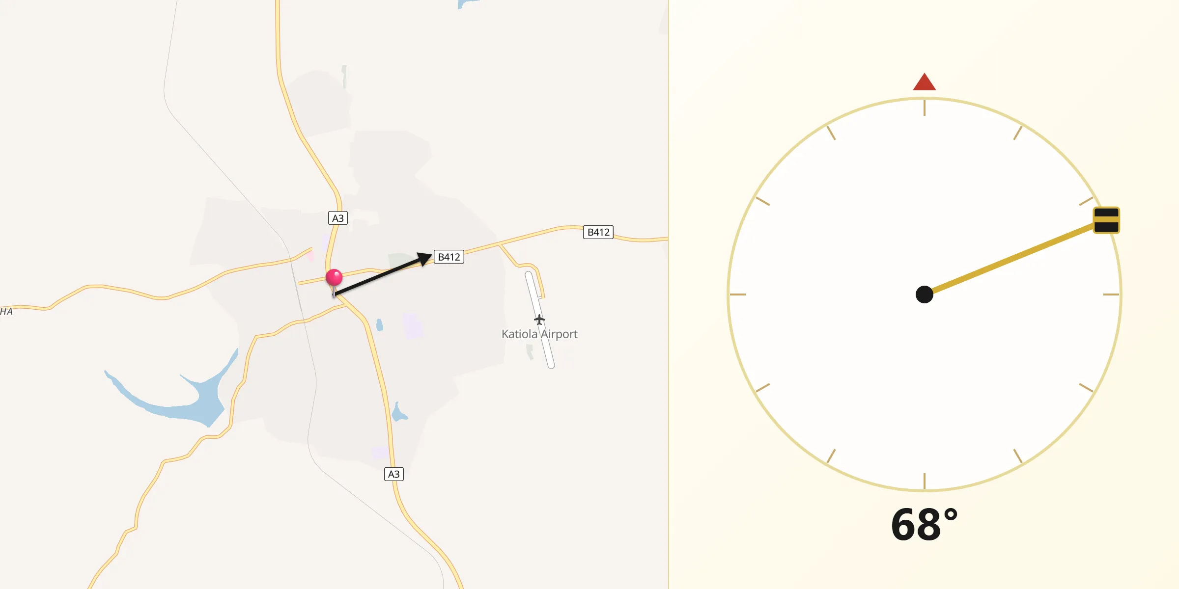 Direction vers la Qibla depuis Katiola