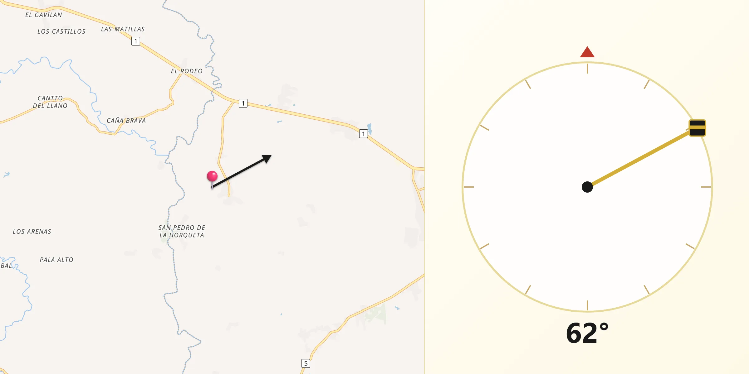 Dirección de la Qibla desde San Pedro del Espino
