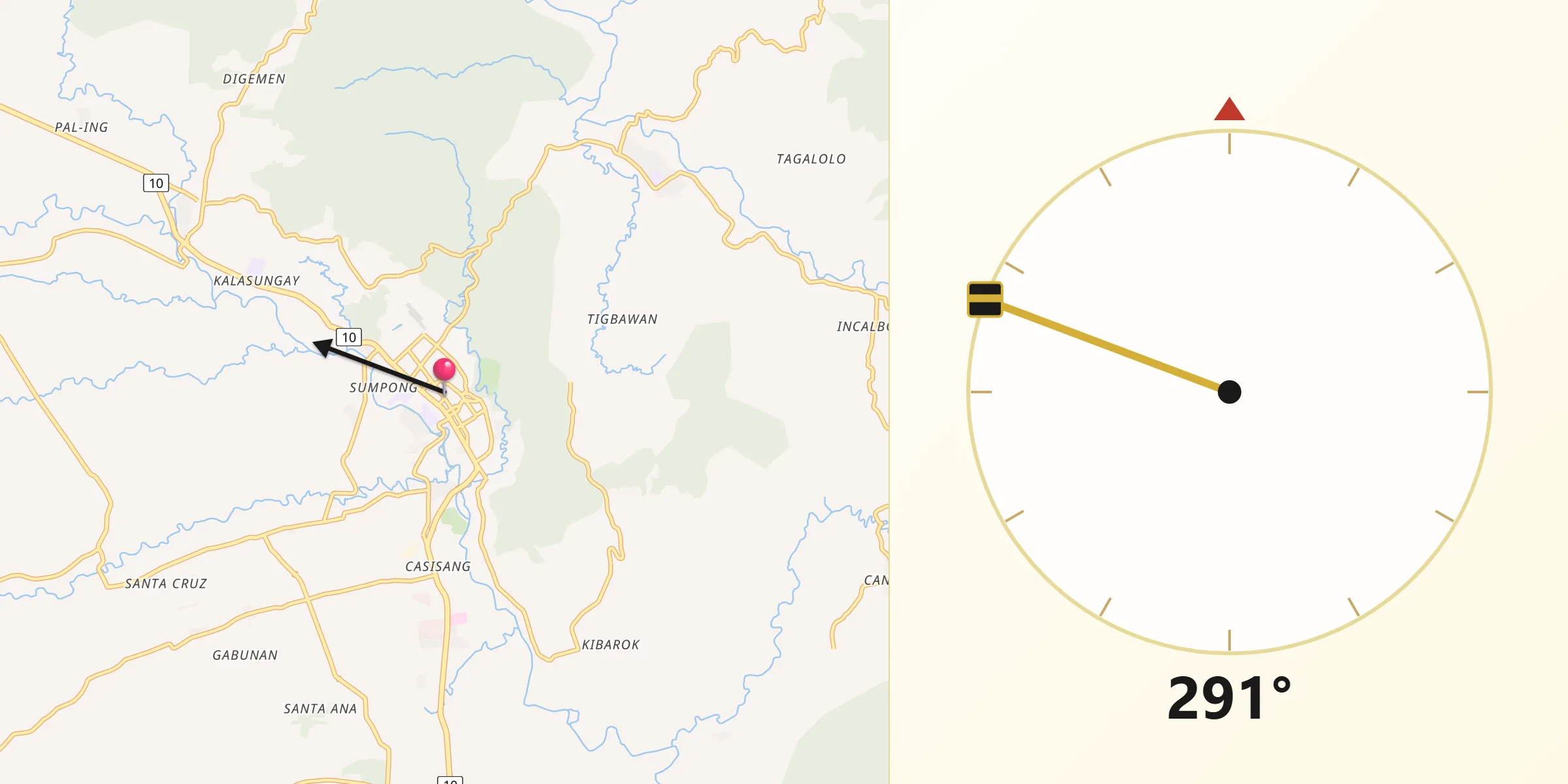 Qibla Direction from Malaybalay