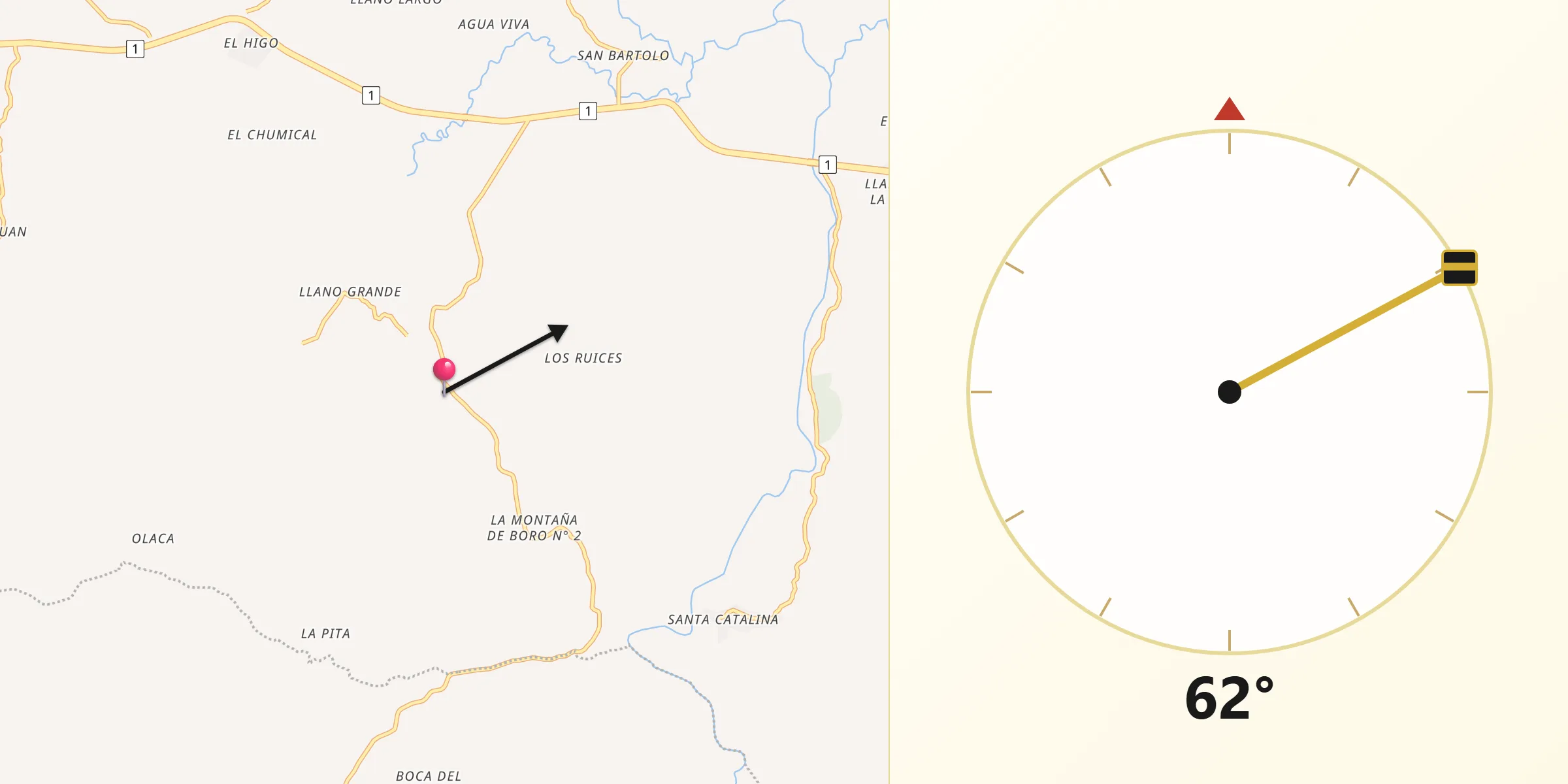 Dirección de la Qibla desde Boró