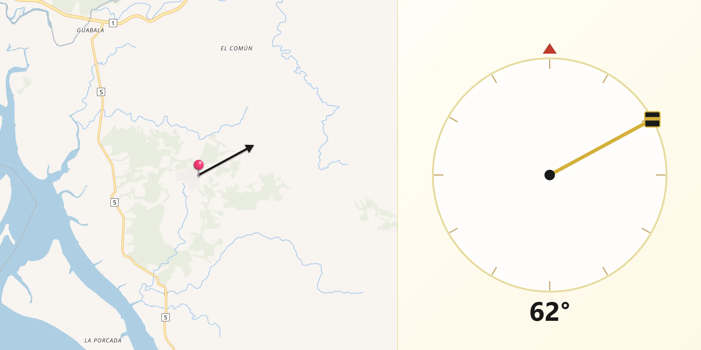 Dirección de la Qibla desde Lajas de Tolé
