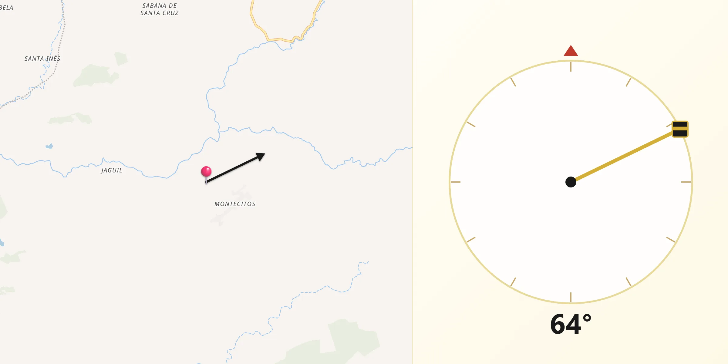 Dirección de la Qibla desde Río de Oro