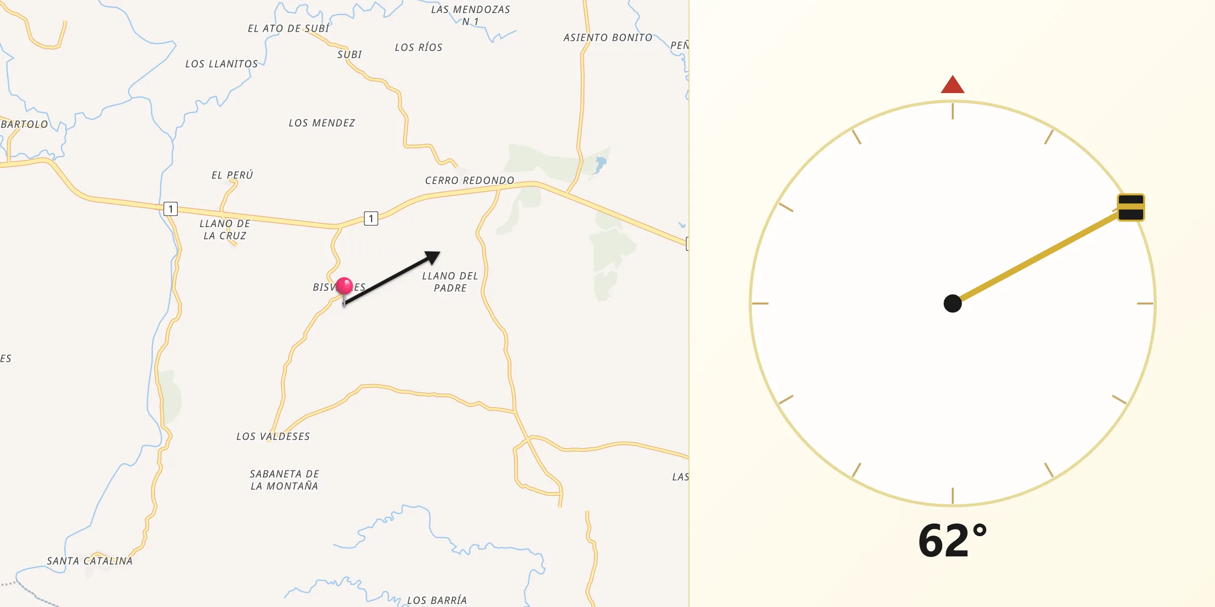 Dirección de la Qibla desde Bisvalles