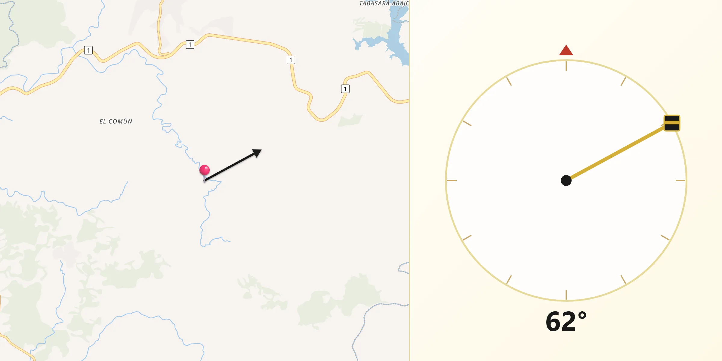 Dirección de la Qibla desde Distrito de Tolé