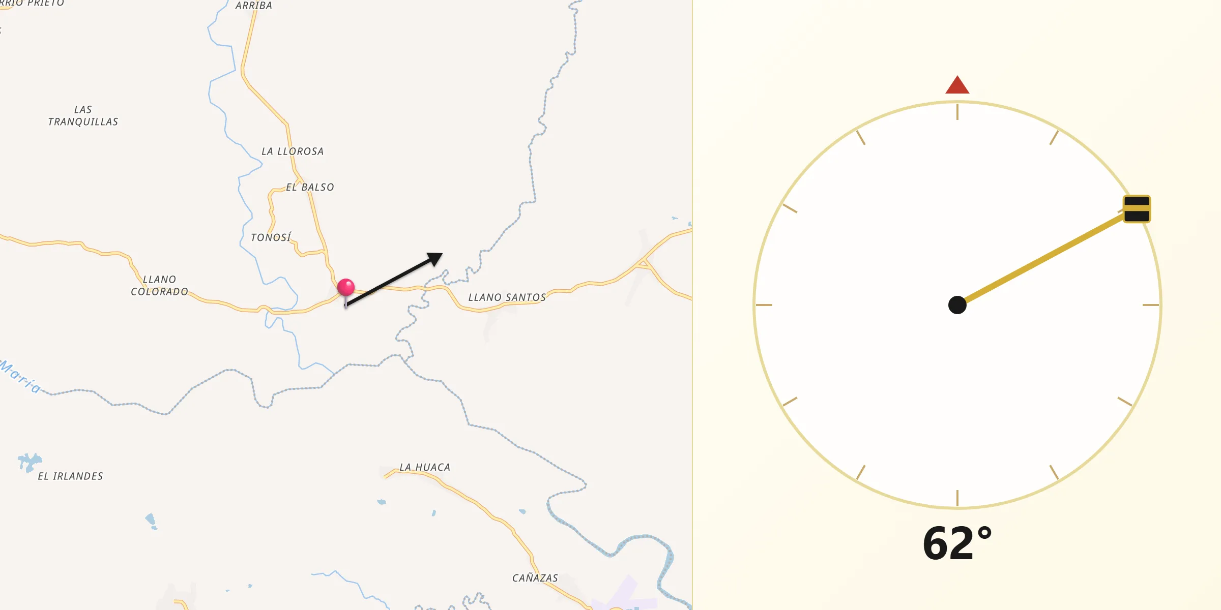 Dirección de la Qibla desde Las Guías Abajo
