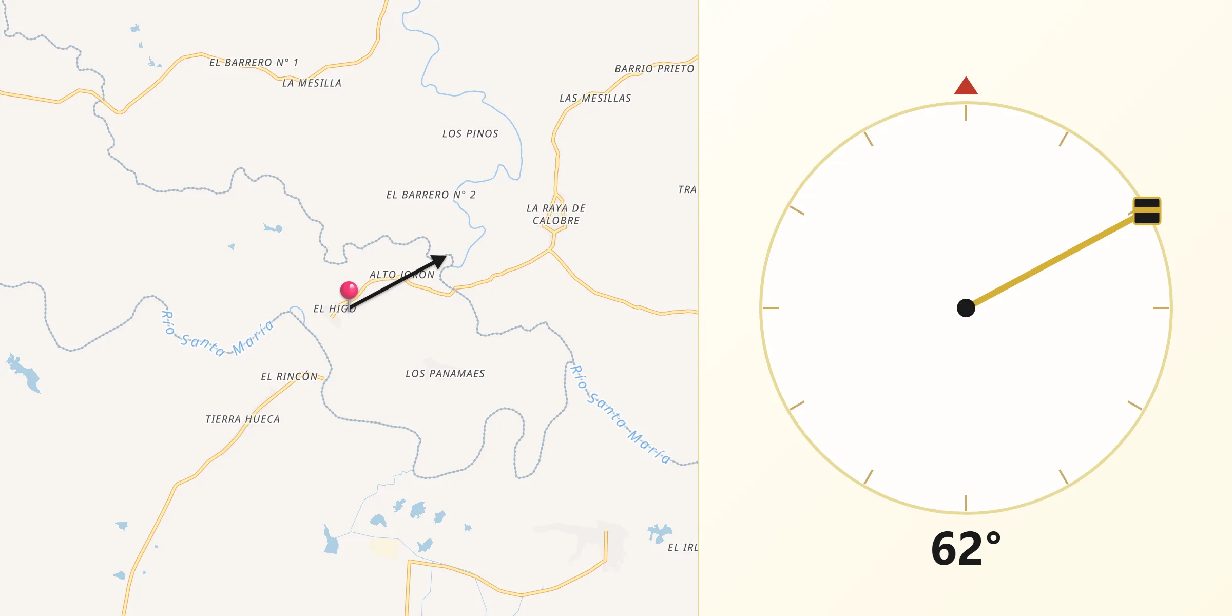Dirección de la Qibla desde Los Higos