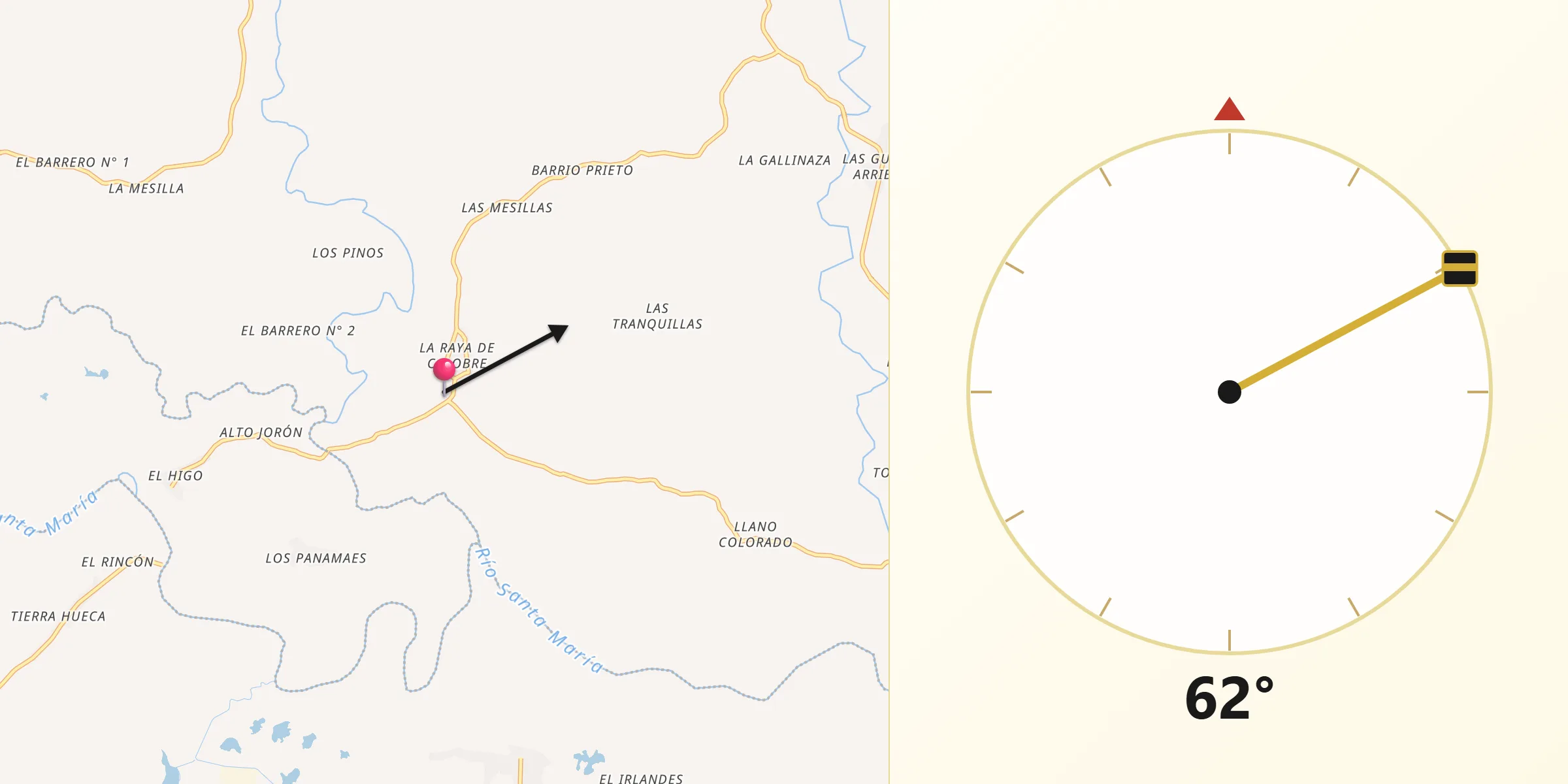 Dirección de la Qibla desde La Raya de Calobre