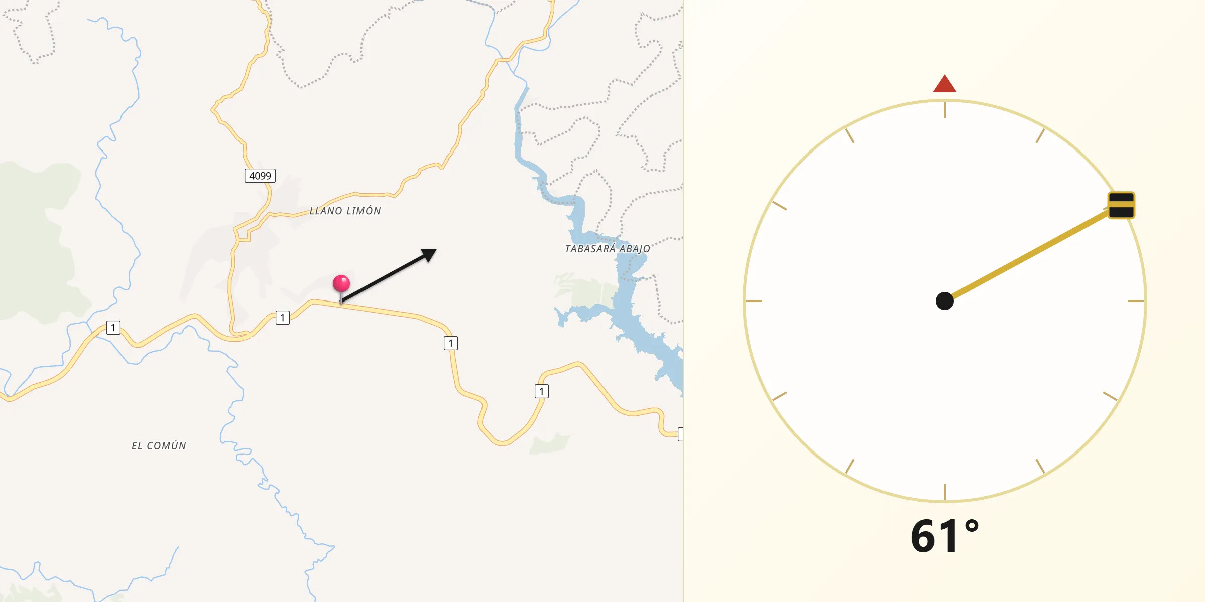 Dirección de la Qibla desde Veladero
