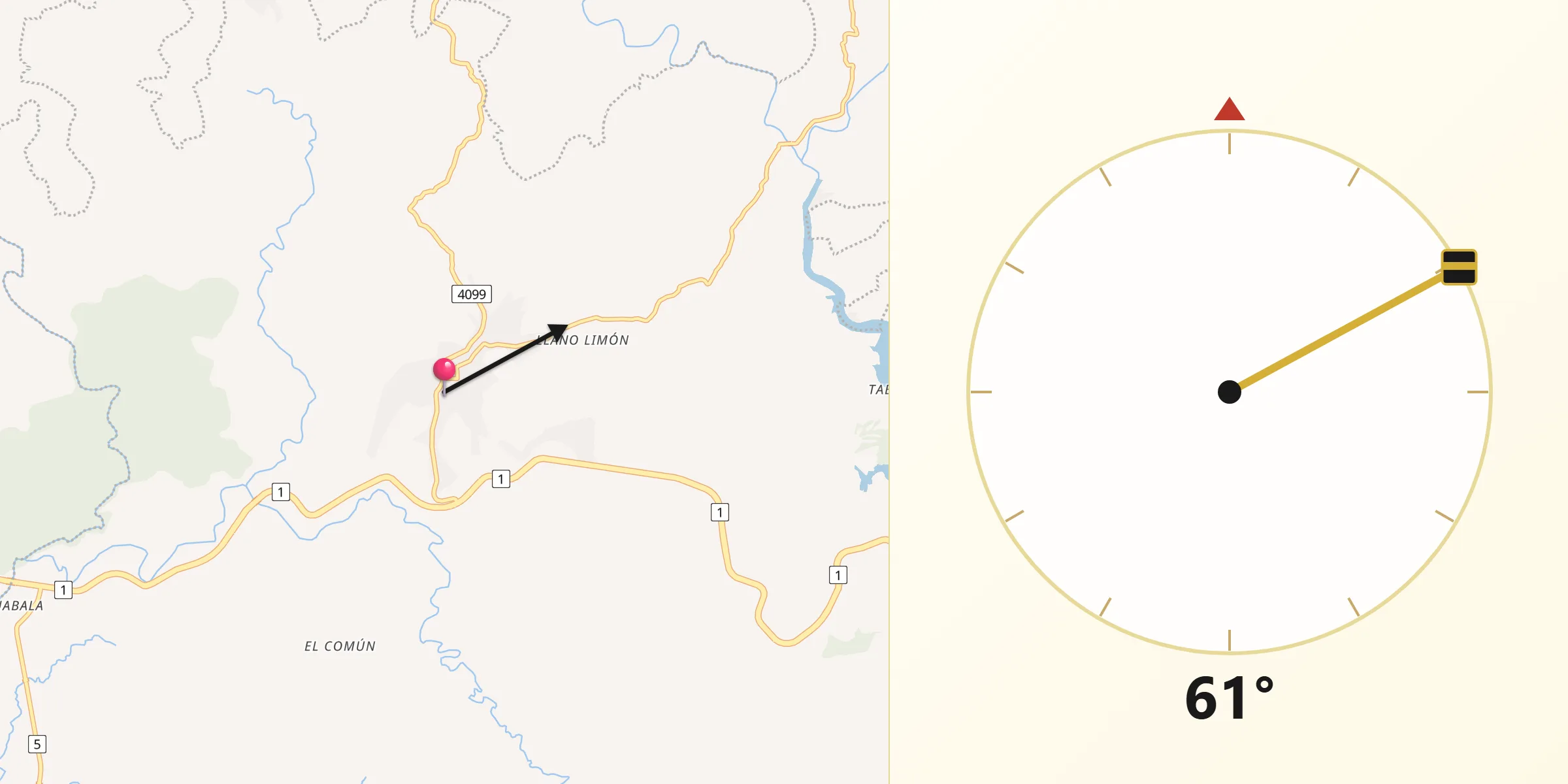 Dirección de la Qibla desde Tolé
