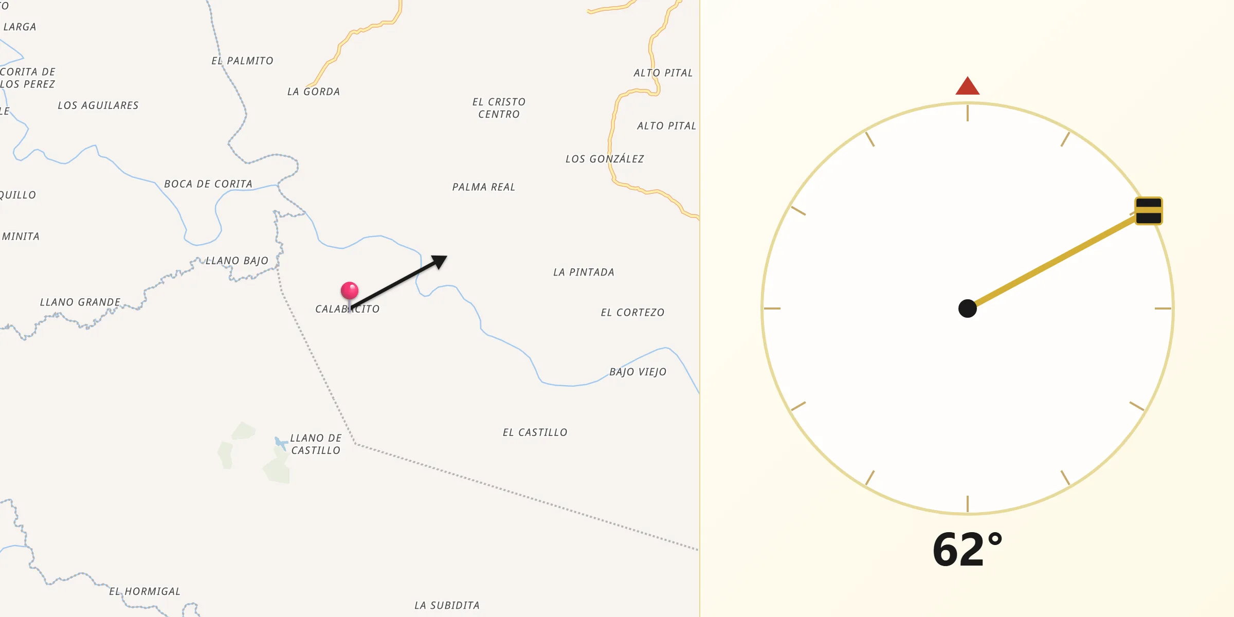 Dirección de la Qibla desde Calabacito