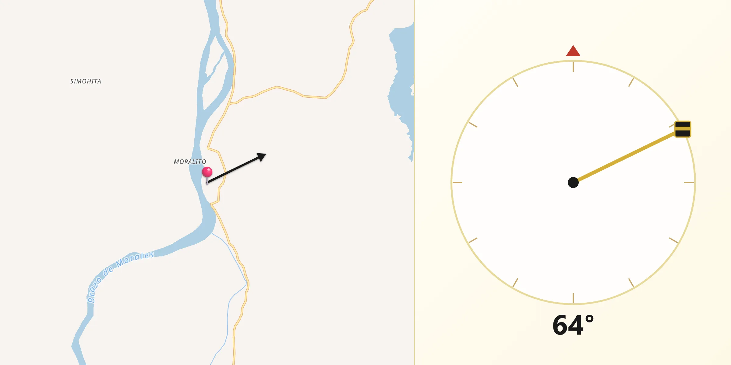 Dirección de la Qibla desde Morales