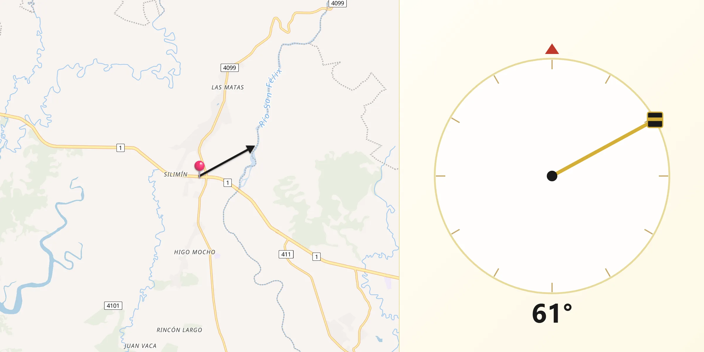Dirección de la Qibla desde Distrito de San Félix