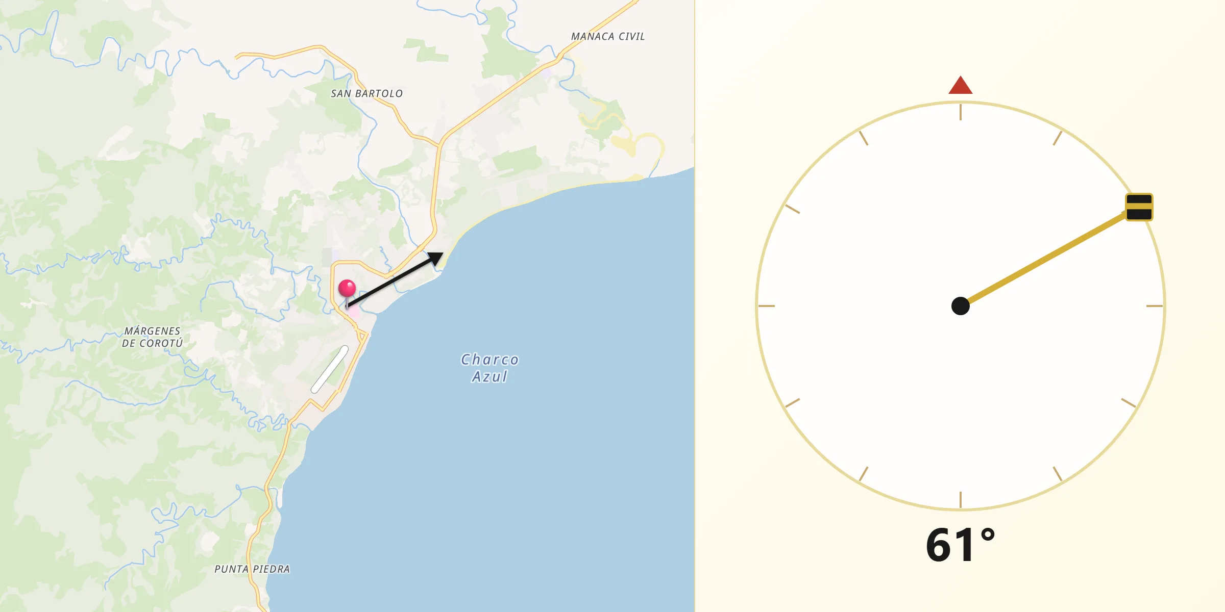 Dirección de la Qibla desde Puerto Armuelles